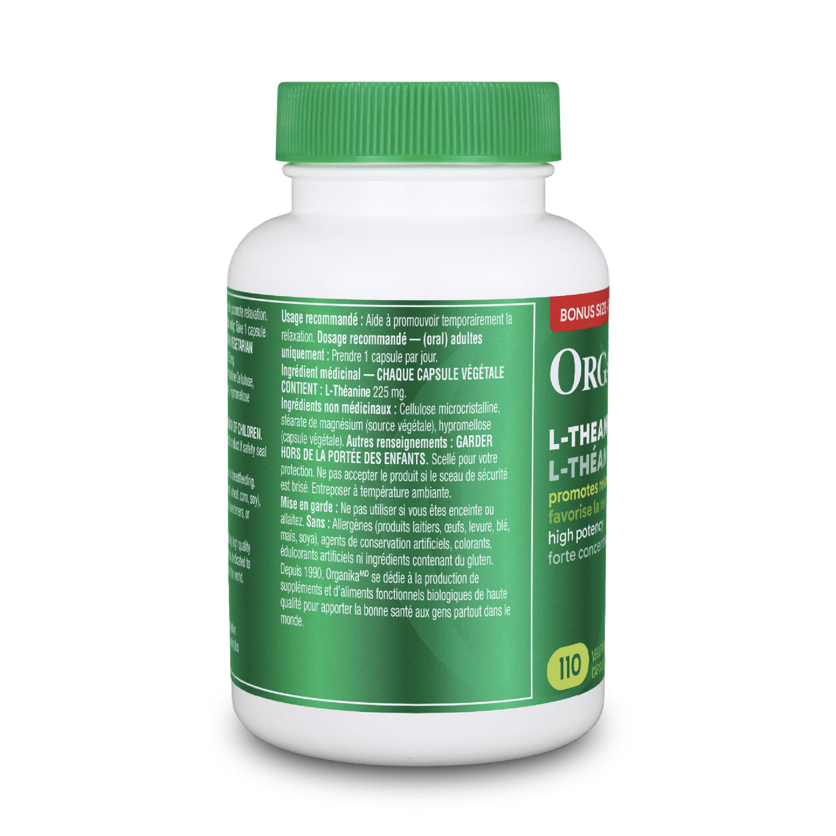 Organika Canadian-Made L-Theanine Bonus Size 225mg-Relaxation Promotion Without Drowsiness, Stress Support, Pure Natural Source, Fast Acting- 110caps ๐ All In One Marketplace Canada