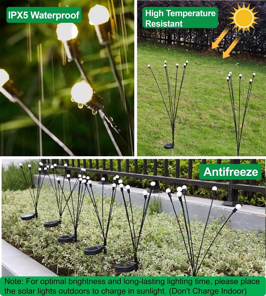 SIOTMERA 8 Count Solar Lights Outdoor Waterproof IPX5, Solar Garden Lights, Wind Swaying Firefly Lights, Solar Christmas Lights, for Yard Lawn Pathway Decoration Lighting,6LED WarmYellow ๐ All In One Marketplace Canada