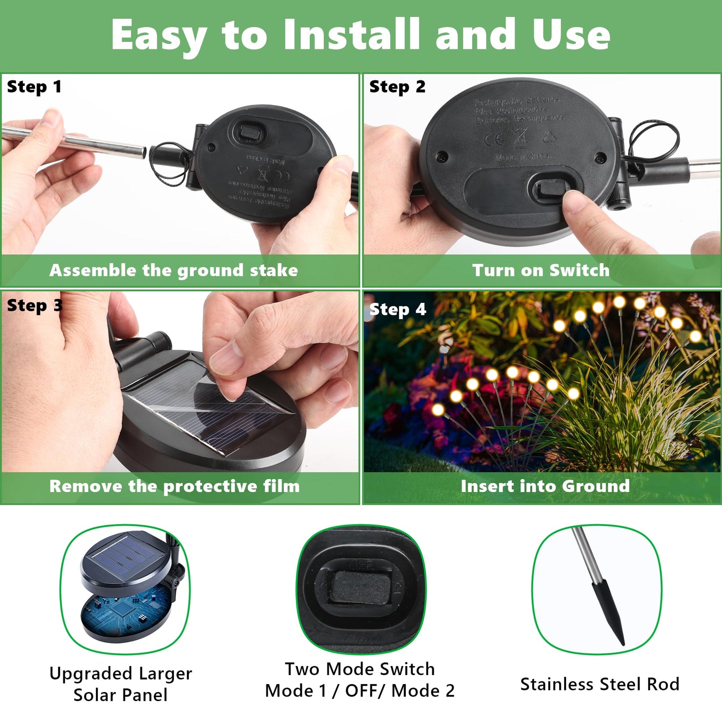 iBaycon 8 Pack Solar Firefly Lights Garden Pathway Outdoor Decor Warm White ๐ All In One Marketplace Canada
