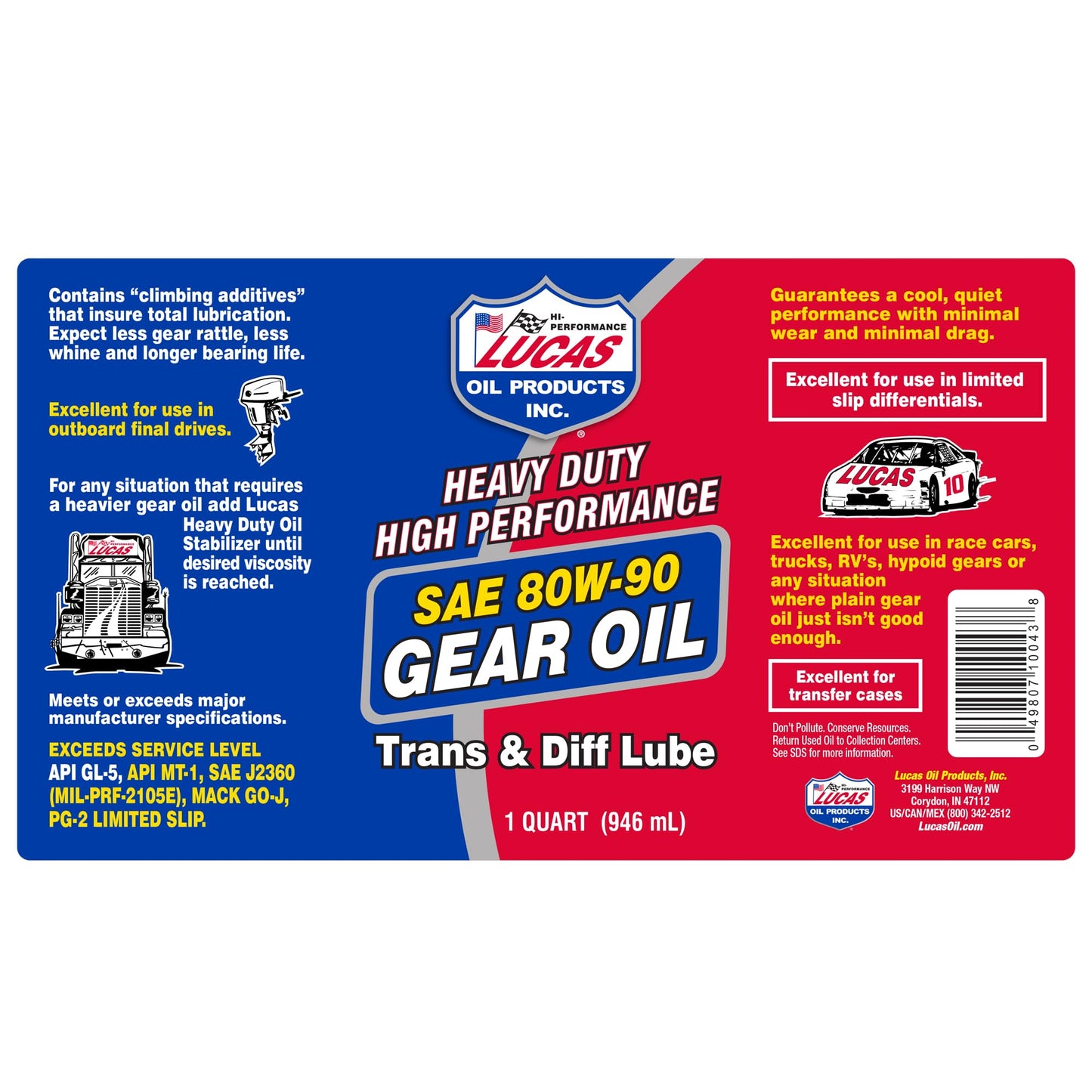 Lucas Oil 10043 SAE 80W-90 Heavy Duty Gear Oil - 1 Quart ๐ All In One Marketplace Canada
