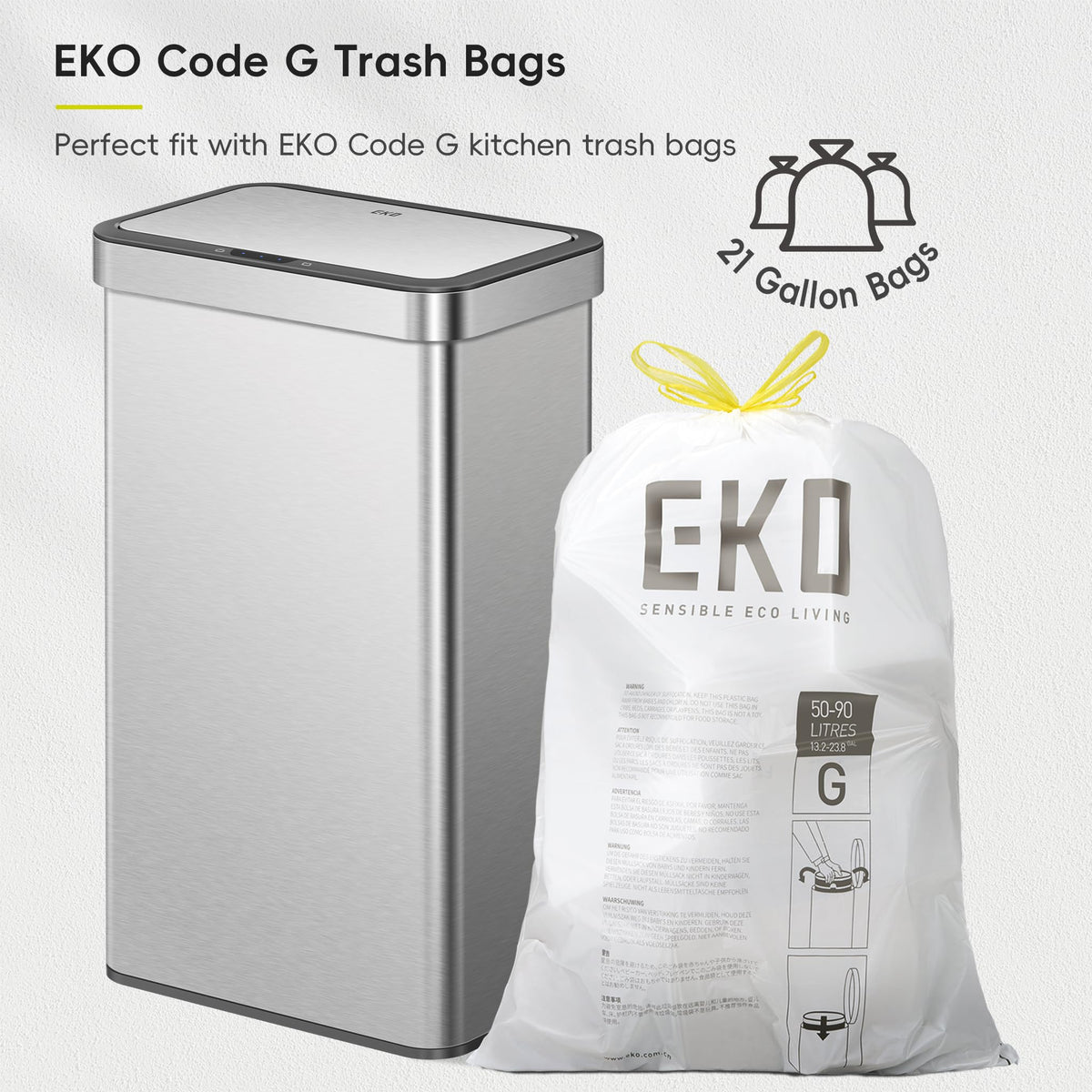 EKO Nova Sensor Trash Can, 21 Gallon/80 Liter Stainless Steel Rectangular Touchless Motion Sensor Trash Can, Matte Metallic ๐ All In One Marketplace Canada