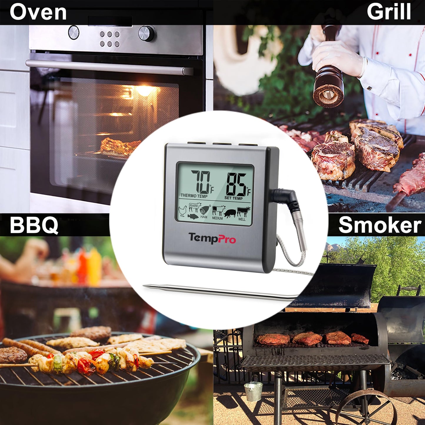 ThermoPro TP-16 Meat Thermometer with Stainless Steel Probe for Indoor Outdoor Use, Digital Cooking Thermometer for Grill, Barbecue, Oven, Smoker, Candy 🍁 All In One Marketplace Canada