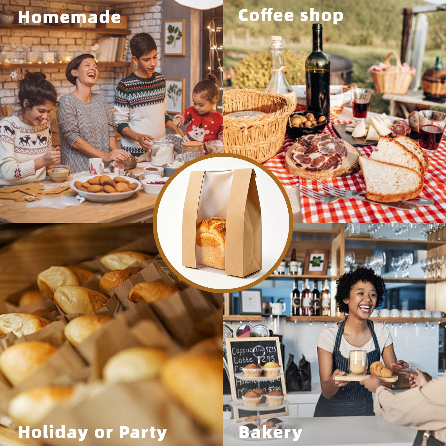 Homrelaxy 60Pcs Paper Bread Bags for Homemade Bread, Sourdough Bag with Window, 13.7 x 8.3 x 3.5 Inch Large Brown Kraft Bakery Bags for Storing Loaves & Snacks, Includes 70 Sealing Stickers ๐ All In One Marketplace Canada