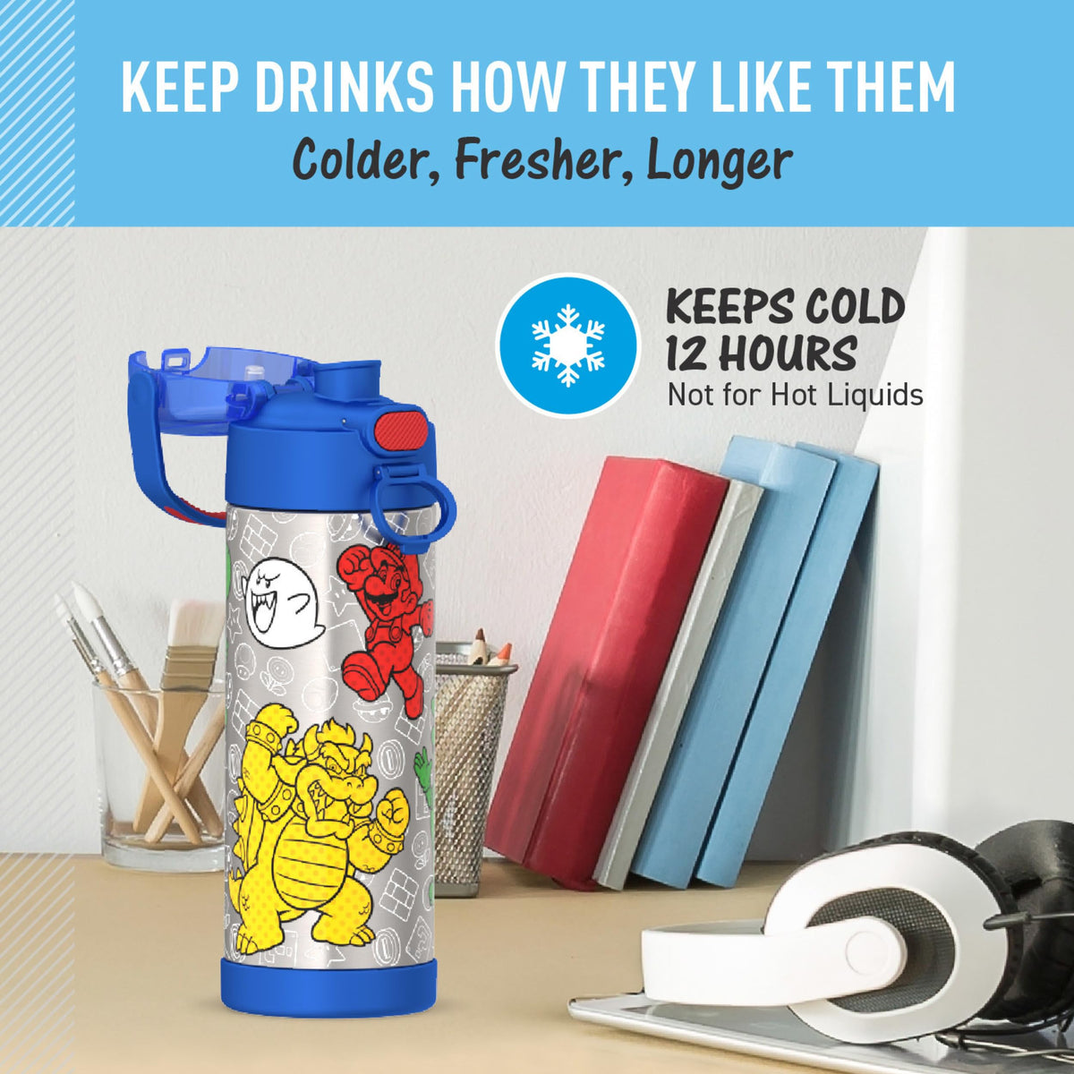 THERMOS FUNTAINER Water Bottle with Spout, 16oz, Mario π All In One Marketplace Canada