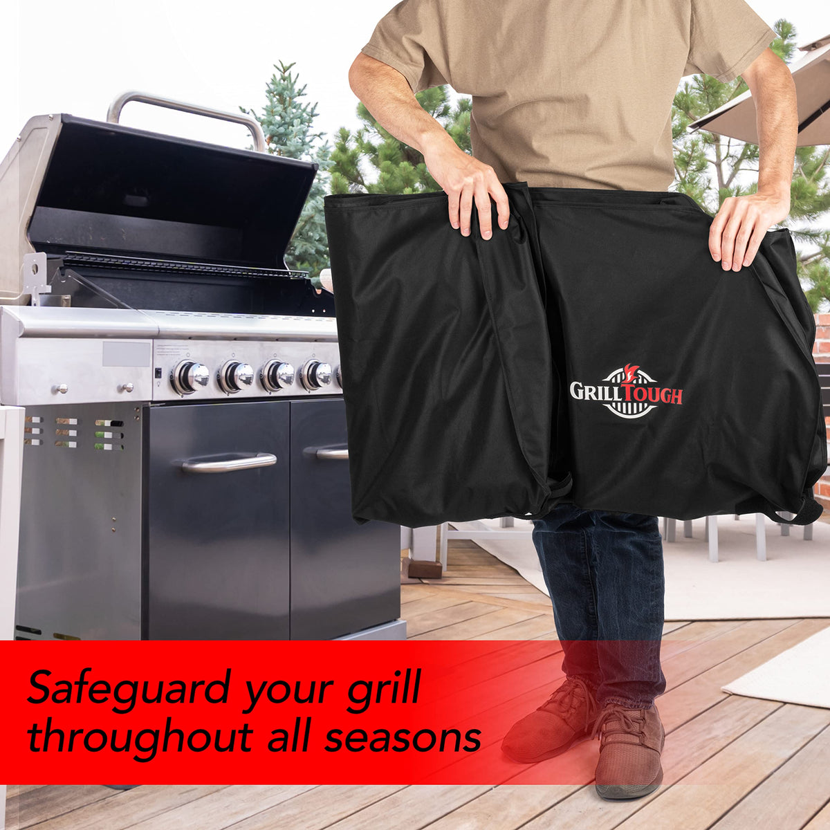 GrillTough Heavy Duty BBQ Grill Cover for Outdoor Grill, 58 Inch โ Waterproof, Weather Resistant, UV & Fade Resistant with Fastening Straps โ Gas Grill Cover for Weber, Genesis, Charbroil, etc. Black ๐ All In One Marketplace Canada