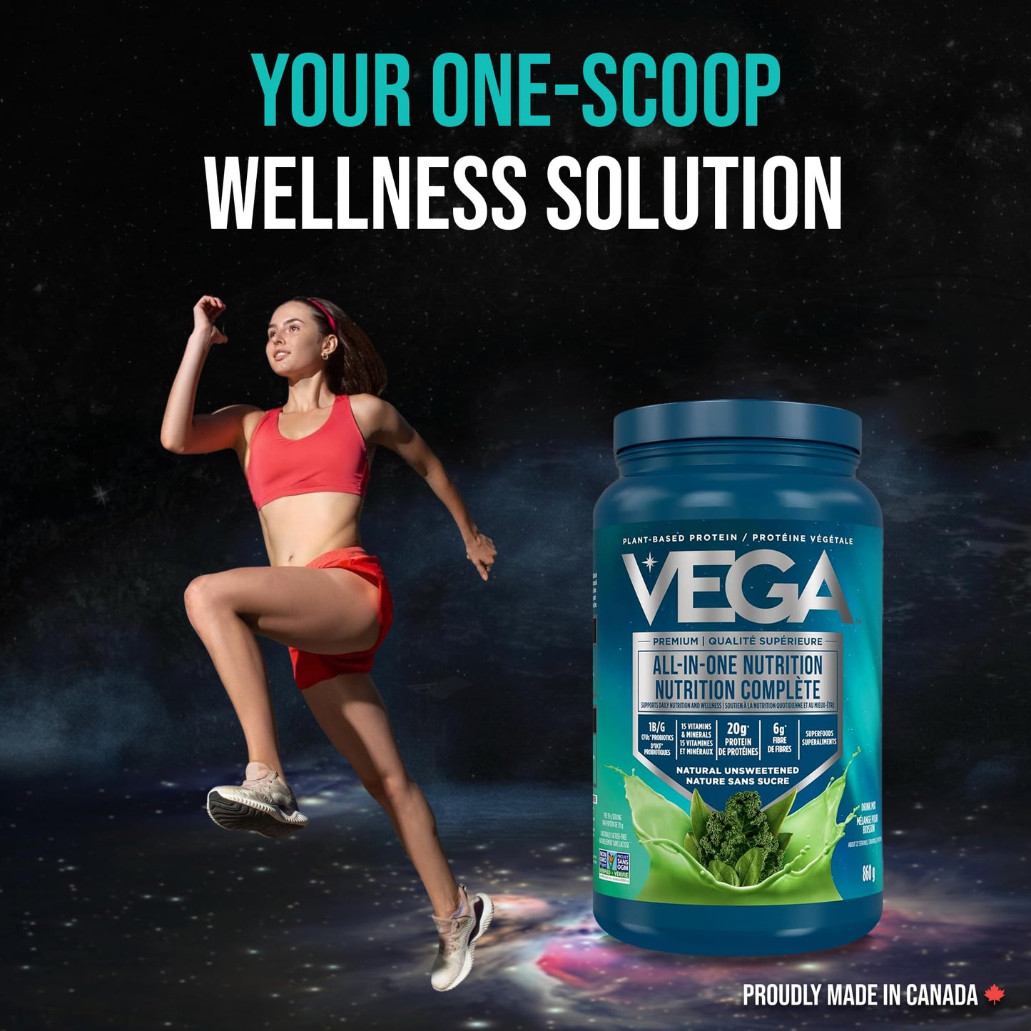 Vega Premium All-in-One Nutrition Protein Powder โ 20g Plant-Based Vegan Protein, Vitamins & Probiotics, Natural Unsweetened, 860g (22 Servings) ๐ All In One Marketplace Canada