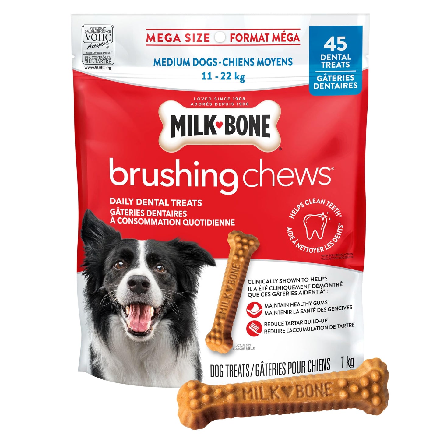Milk-Bone Brushing Chews Dental Dog Treats, Chicken Flavour Dental Chew, Helps Clean Teeth and Reduce Bad Breath, For Medium Dogs, 45 Treats (Pack of 1) ๐ All In One Marketplace Canada