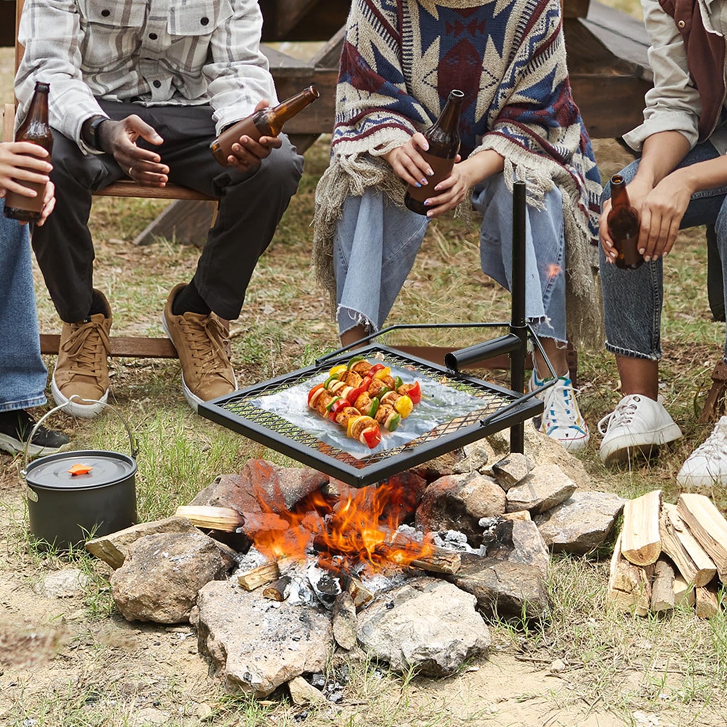 VEVOR Swivel Campfire Grill, Fire Pit Grill Grate, Heavy Duty Steel Grill Grates, 360ยฐ Adjustable Open Outdoor Cooking Equipment, Portable Camp Fire Racks for Camping Outdoor BBQ ๐ All In One Marketplace Canada
