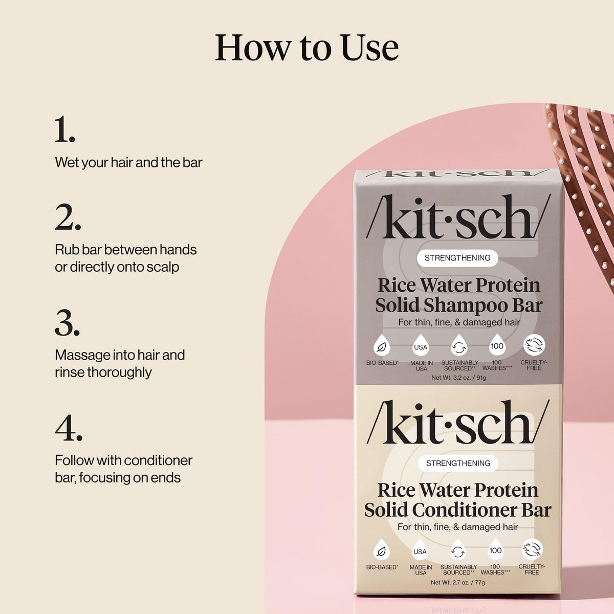 Kitsch Rice Water Protein Solid Shampoo and Conditioner Set for Hair Growth β Strengthening Hair Care Duo w/Rice Protein & Vitamins for Damage Repair β Paraben, Sulfate & Silicone Free β 2 Pack π All In One Marketplace Canada