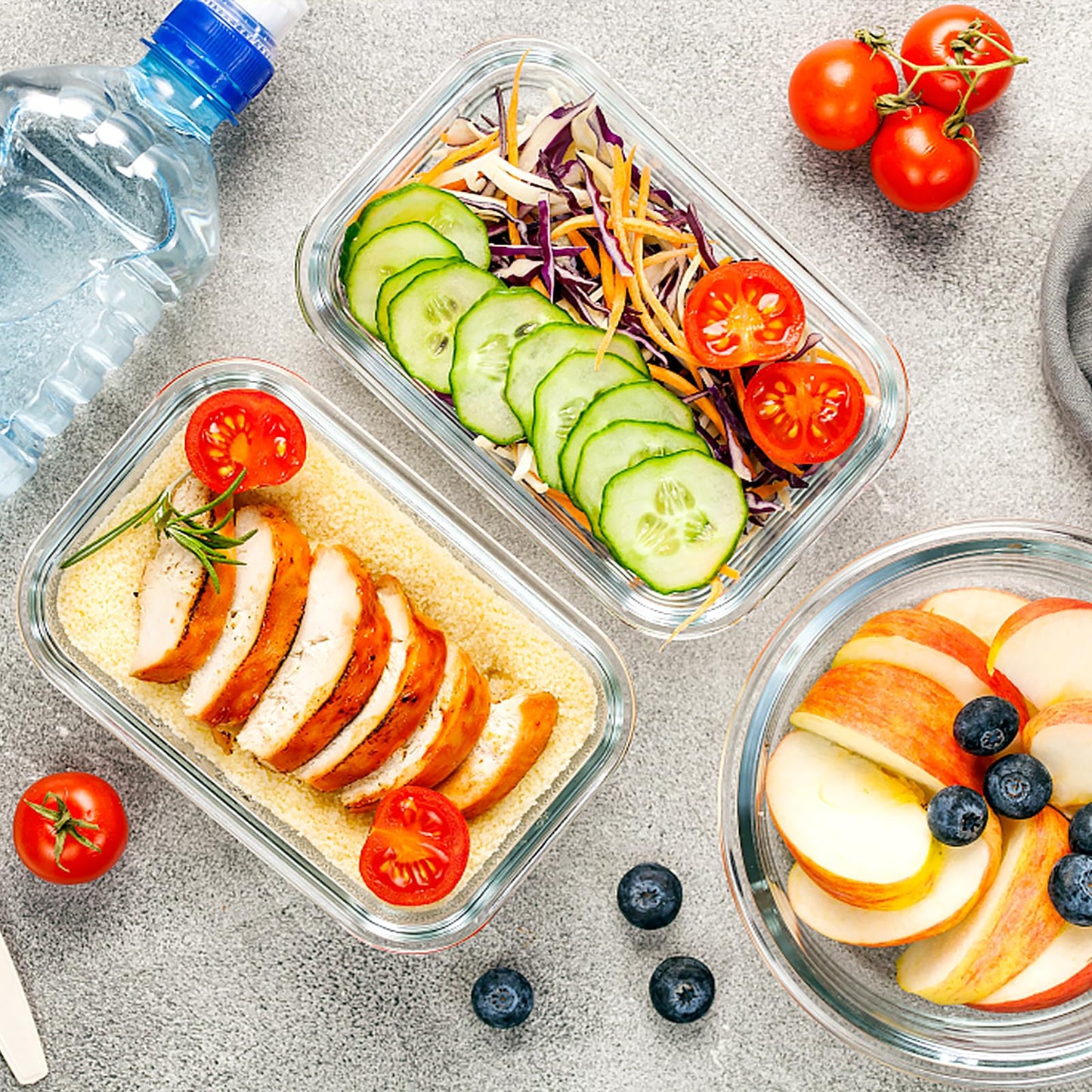 VERONES 10 Pack Glass Meal Prep Containers, Airtight & Stackable Glass Food Storage Containers Set with Lids,Exclusive of BPA,for Microwave, Oven, Freezer & Dishwasher,Grey π All In One Marketplace Canada