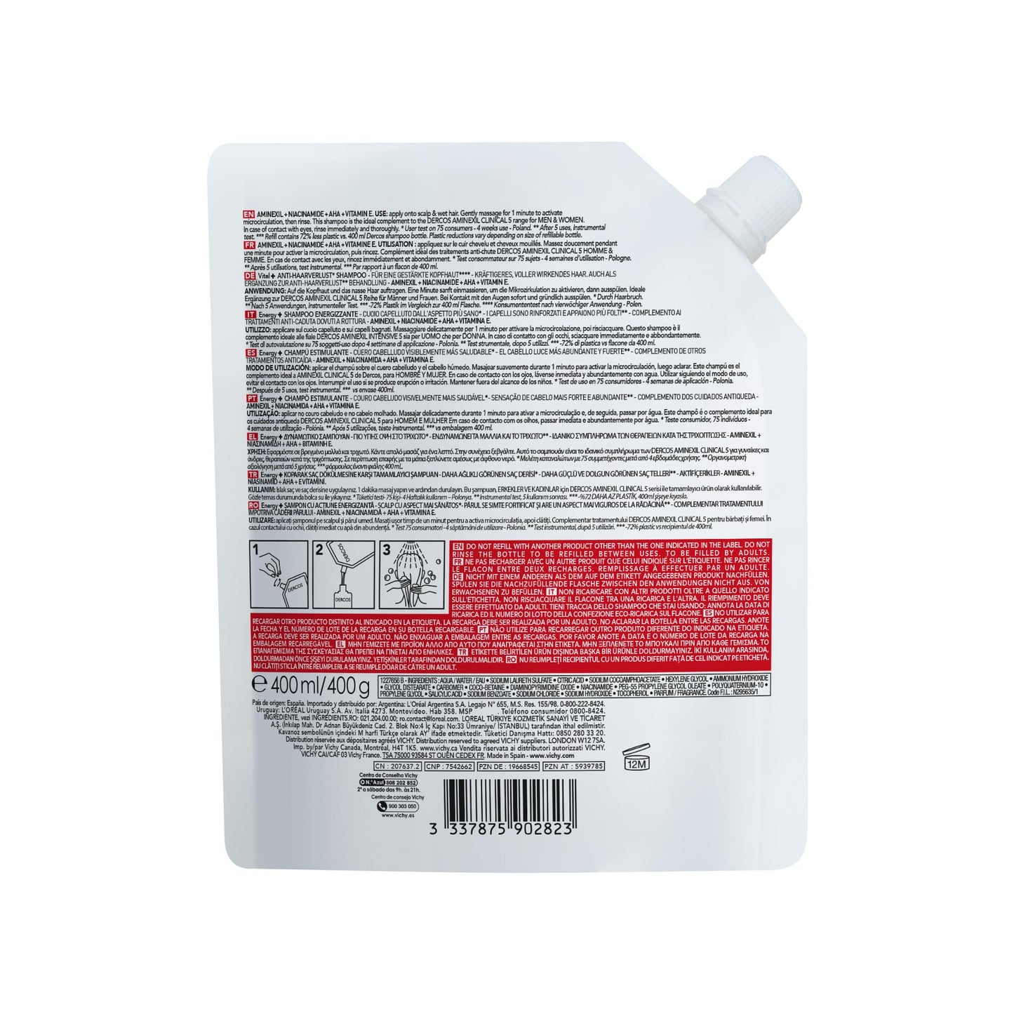 Vichy Fortifying Shampoo Refill, Dercos Energy+ Hair Shampoo with Niacinamide & Vitamin E to Protect, Thicken, & Strengthen Hair. Reduce Frizz & Hair Breakage. Recommended by Dermatologists, 400mL ๐ All In One Marketplace Canada