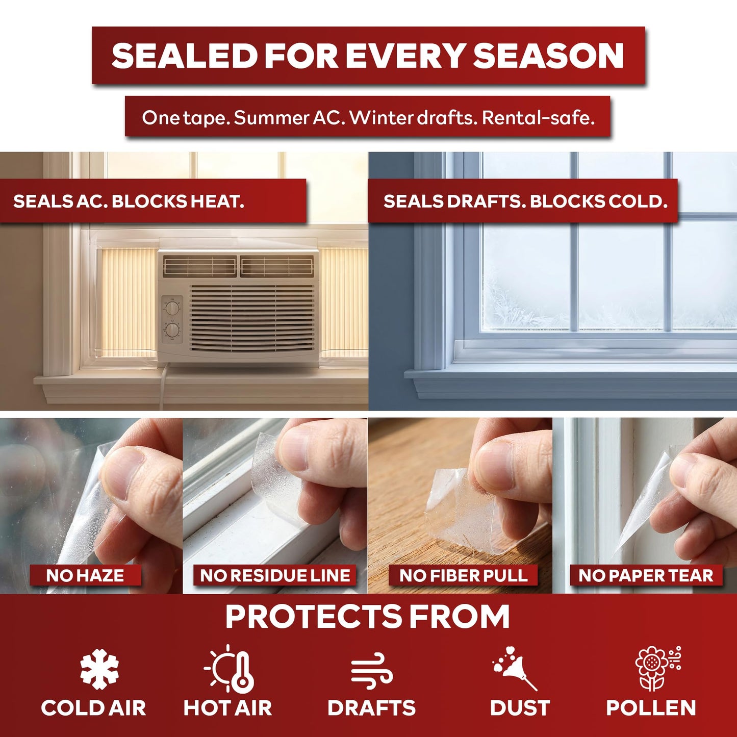 XFasten Transparent Window Weather Sealing Tape, 2-Inch x 30 Yards (50.8mm x 27.43m), Clear Window Draft Isolation Sealing Film Tape, No Residue ๐ All In One Marketplace Canada