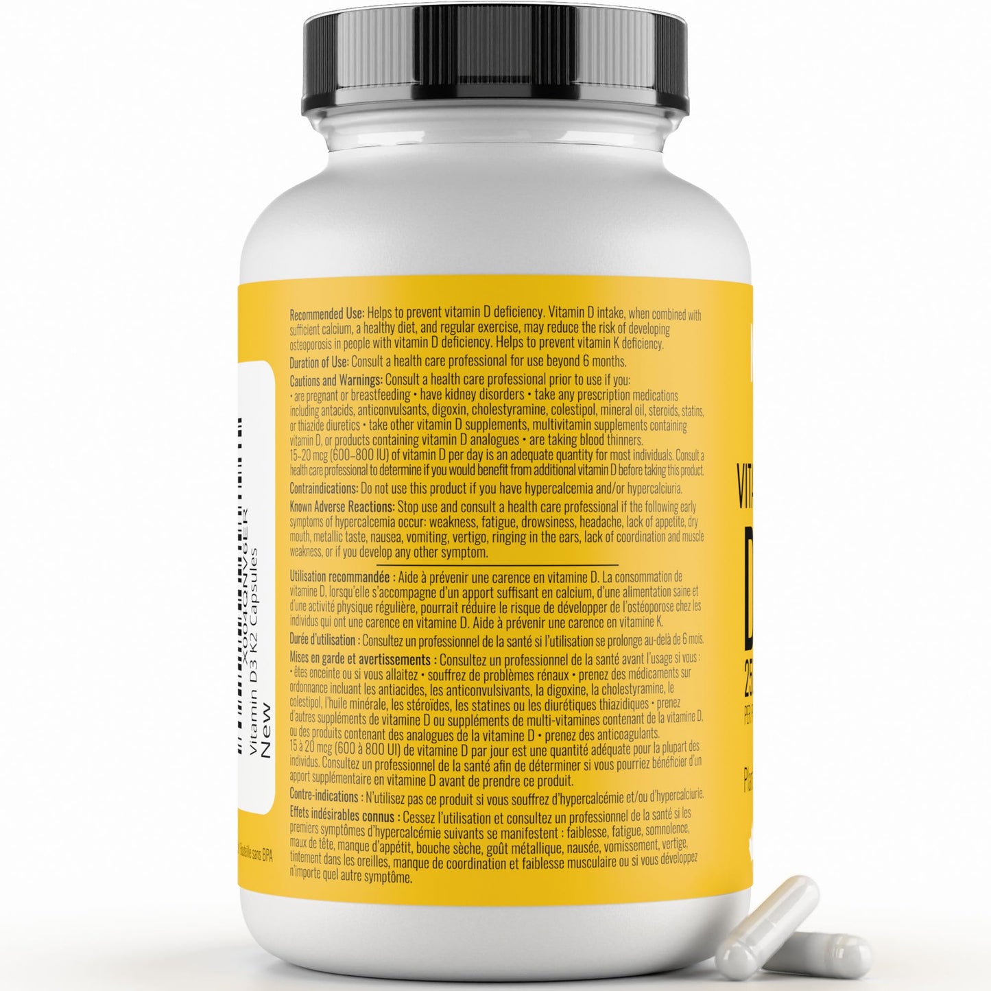 Vitamin D3 K2 Supplement - 2500 IU D3, 120 mcg K2 MK7 x 124 Capsules - Plant-Based, Vegan - Prevents Deficiency, Supports Bone Health in Women and Men - Made in Canada, Third-Party Tested - Nutritionn ๐ All In One Marketplace Canada