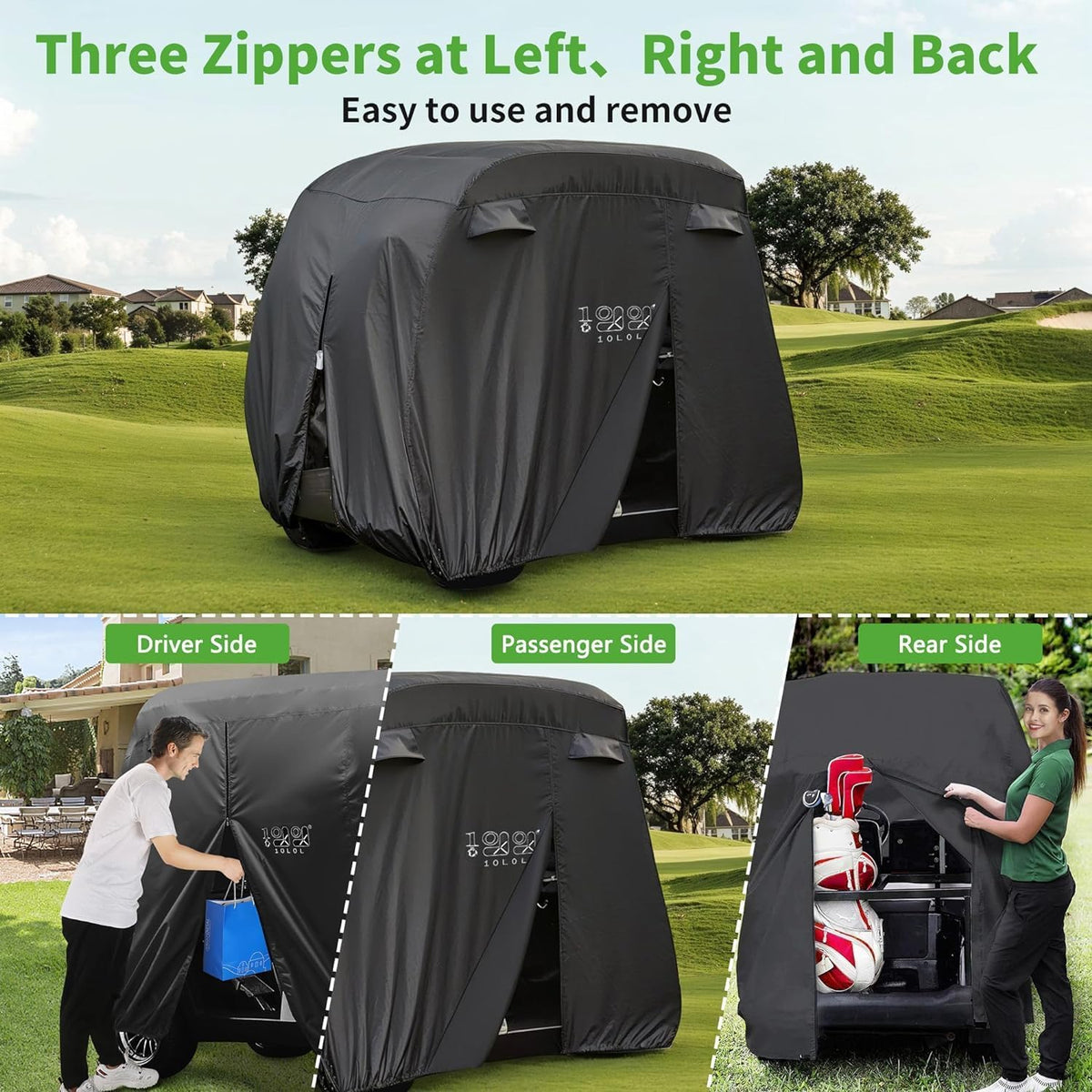 10L0L Universal 2-4 Passenger Golf Cart Cover for EZGO, Club Car and Yamaha, Waterproof Sunproof and Durable, Black π All In One Marketplace Canada