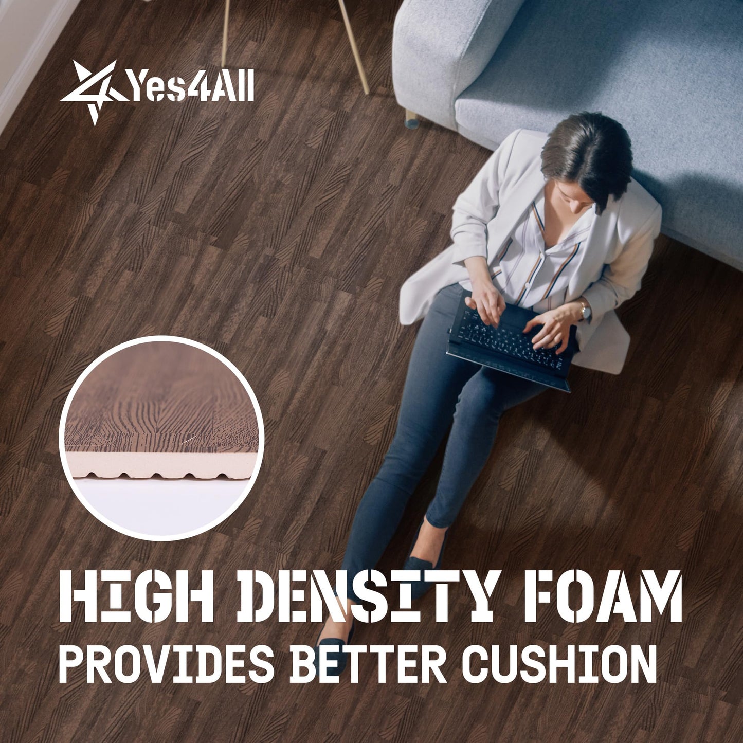 Yes4All EVA Interlocking Mats, Puzzle Floor Tiles, Foam Floor Padding with Border for Furniture, Home Space, Living Room, Garage - Dark Oak Wood, 1.02 m2 ๐ All In One Marketplace Canada