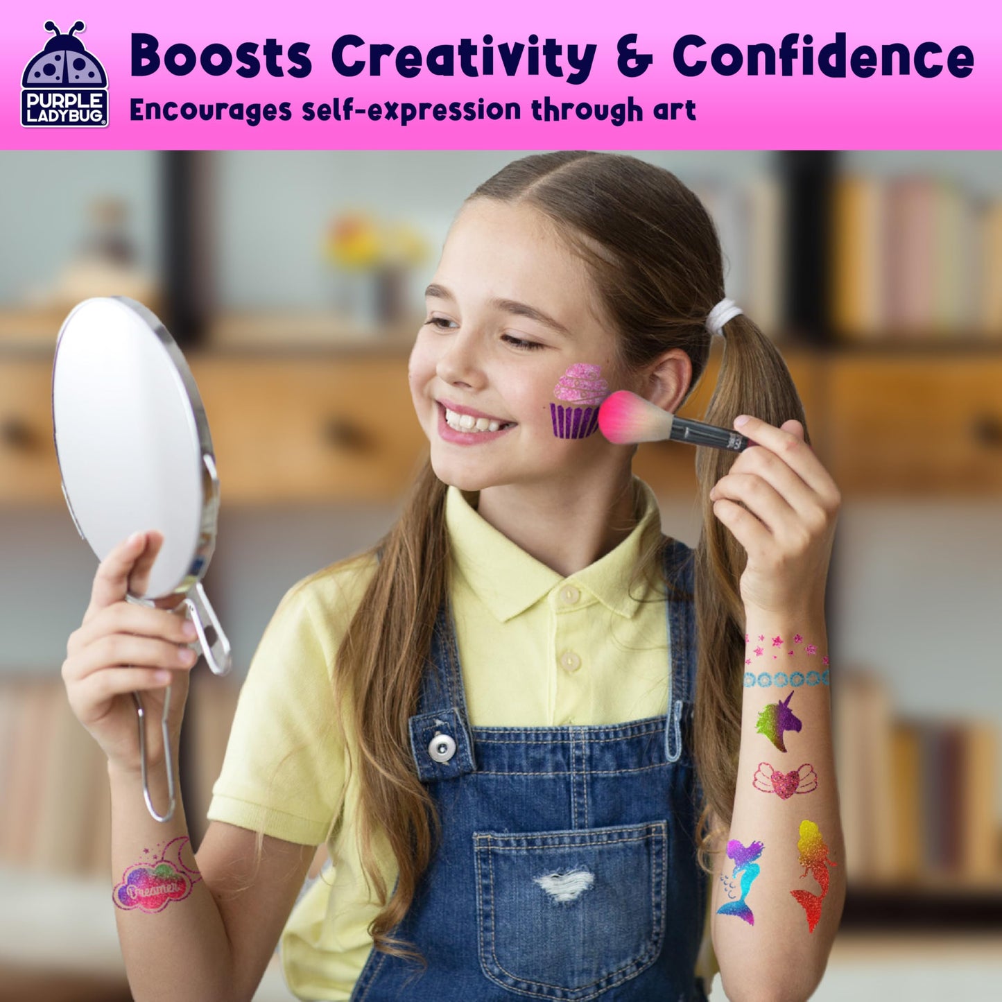 PURPLE LADYBUG 175 Glitter Tattoo Kit - Cute Temporary Tattoos for Kids 6-8 - Creative Girls Gifts 8-12 Years Old - Tween Girls Gift Ideas for Kids Age 6 7 8 9 10 11 ๐ All In One Marketplace Canada
