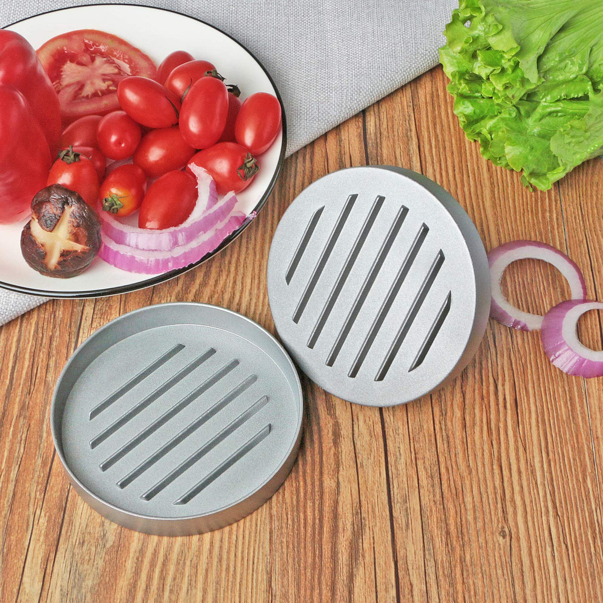 Asdirne Hamburger Press Patty Maker, Food Grade Aluminum Burger Press with ABS Handle, Non-Stick, Easy to Clean, with 50 Pcs Wax Patty Paper, 4.6" Diameter and 0.7" Depth ๐ All In One Marketplace Canada
