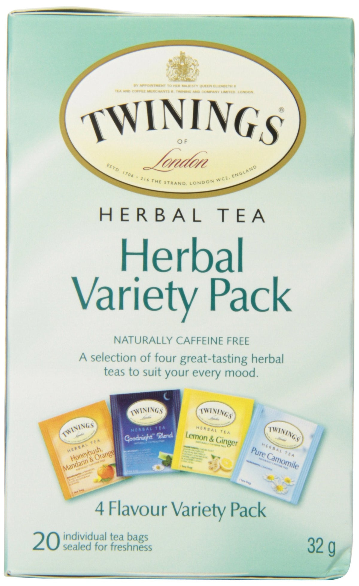Twinings Herbal Variety Pack Individually Wrapped Teabags, Naturally Caffeine-Free, Includes Lemon, Mandarin Orange, Camomile & Goodnight Blends, 20 Count (Pack of 6), Enjoy Hot or Iced ๐ All In One Marketplace Canada