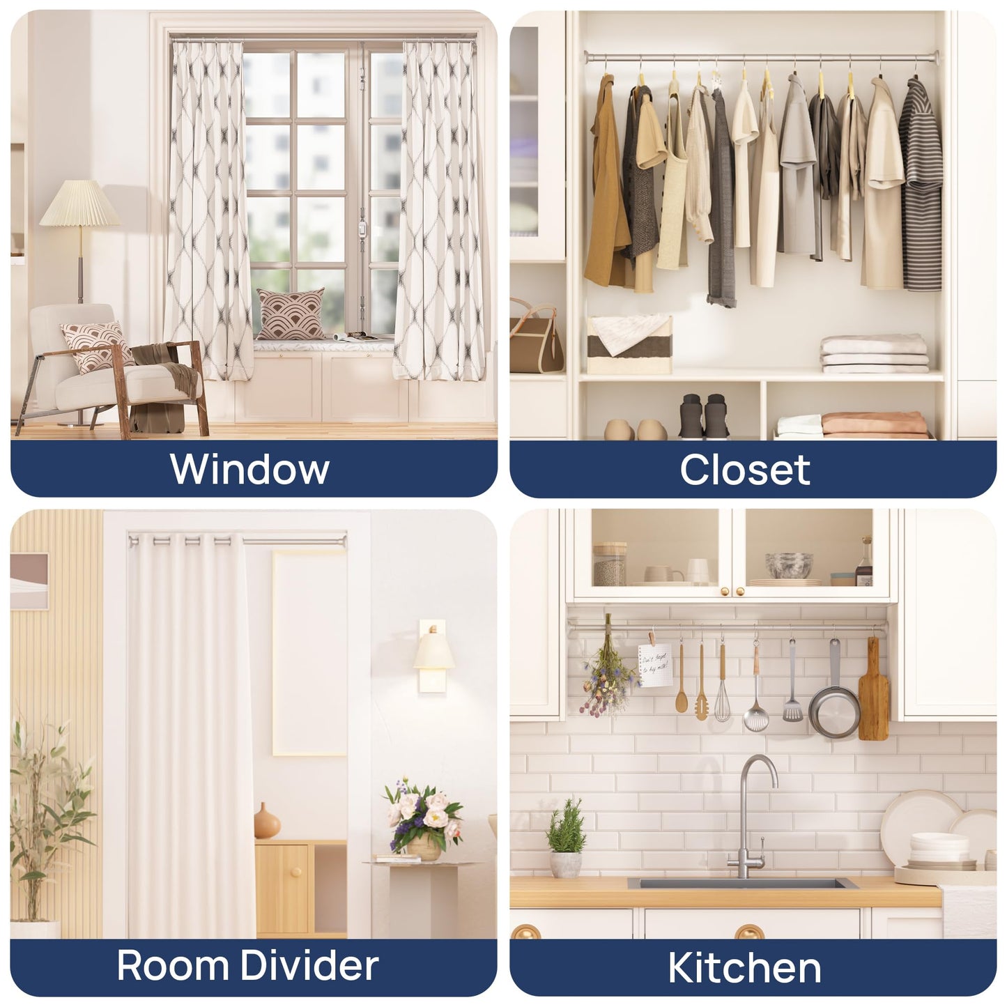Shower Curtain Rod 30 to 76 Inches, 1 Inch Adjustable Spring Tension Stainless Steel Shower Rod No Drill for Bathroom, Closet, Window, Room Divider, Never Rust, Non Slip, Nickel ๐ All In One Marketplace Canada