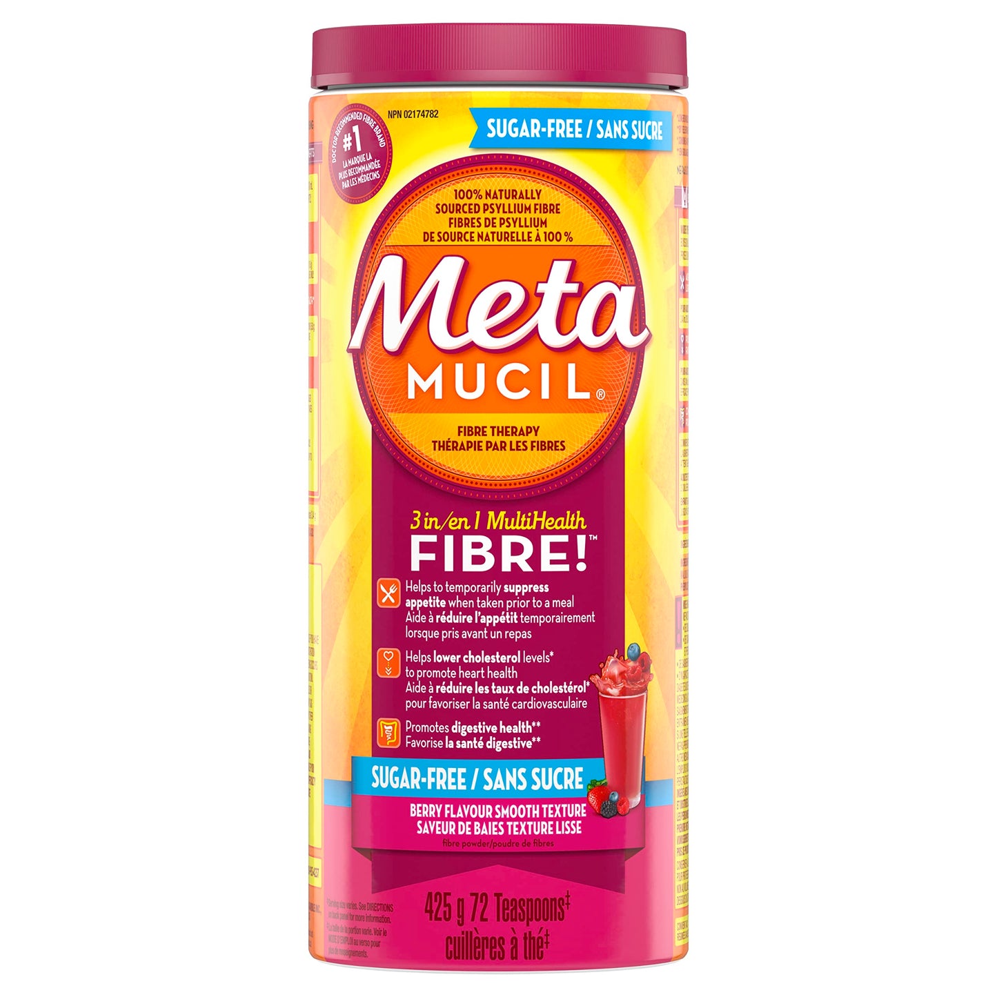 Metamucil, Daily Psyllium Husk Powder Supplement, Sugar-Free, 4-in-1 Fibre for Digestive Health, Berry Smooth Flavored Drink, 72 Servings 🍁 All In One Marketplace Canada