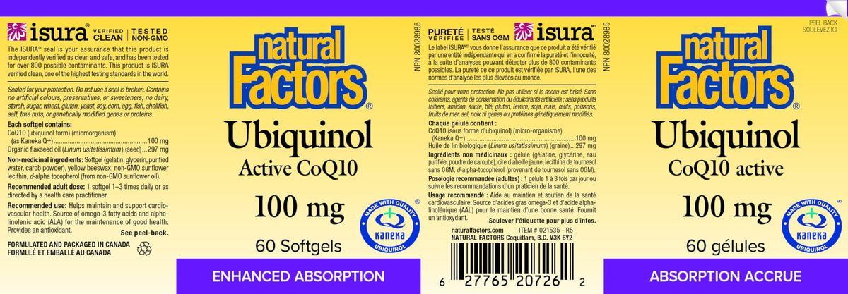 Natural Factors Ubiquinol Active CoQ10 100 mg, 60 Softgels, Supports Cardiovascular Health, Proudly Canadian ๐ All In One Marketplace Canada