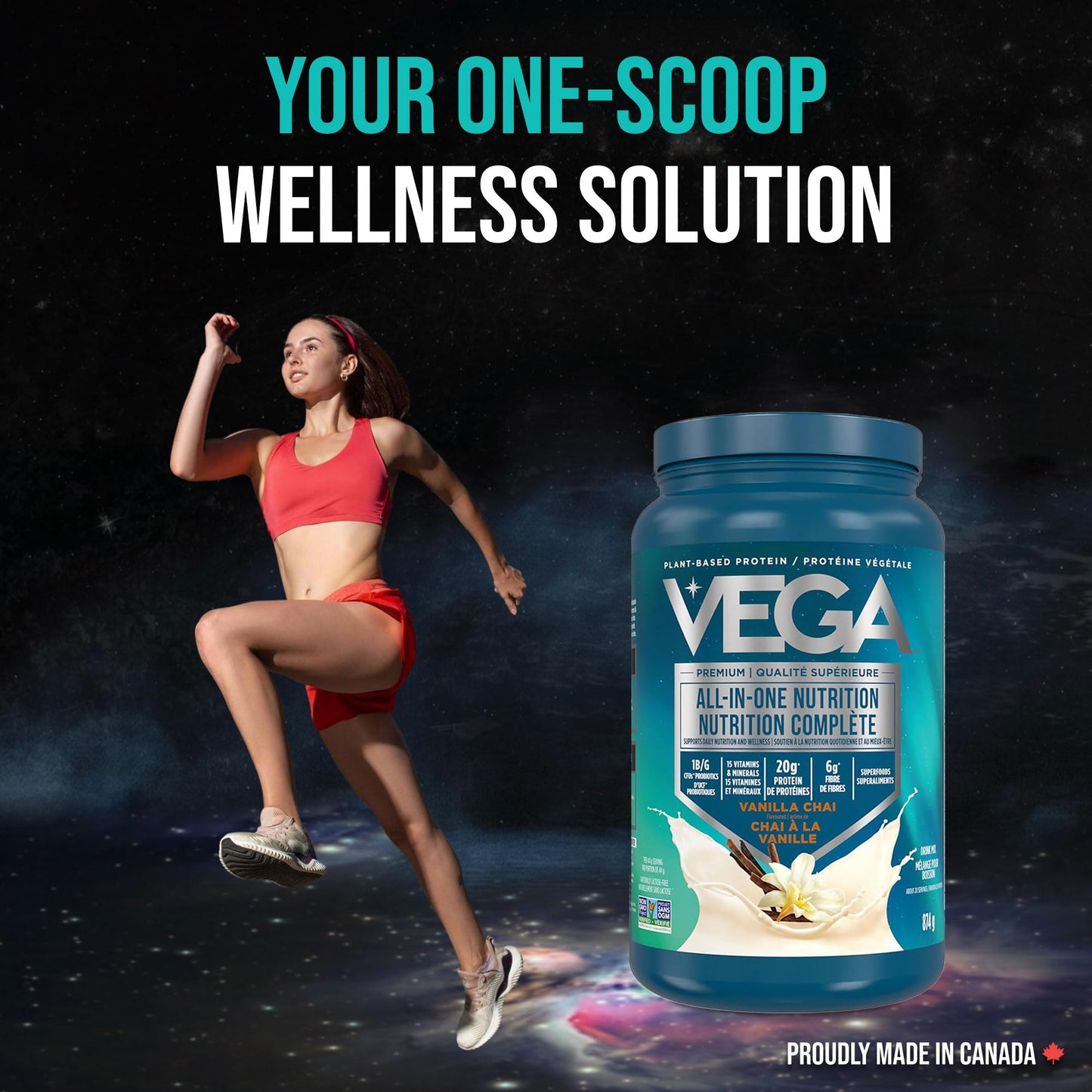 Vega Premium All-in-One Nutrition Protein Powder โ 20g Plant-Based Vegan Protein, Vitamins & Probiotics, Vanilla Chai, 874g (18 Servings) ๐ All In One Marketplace Canada