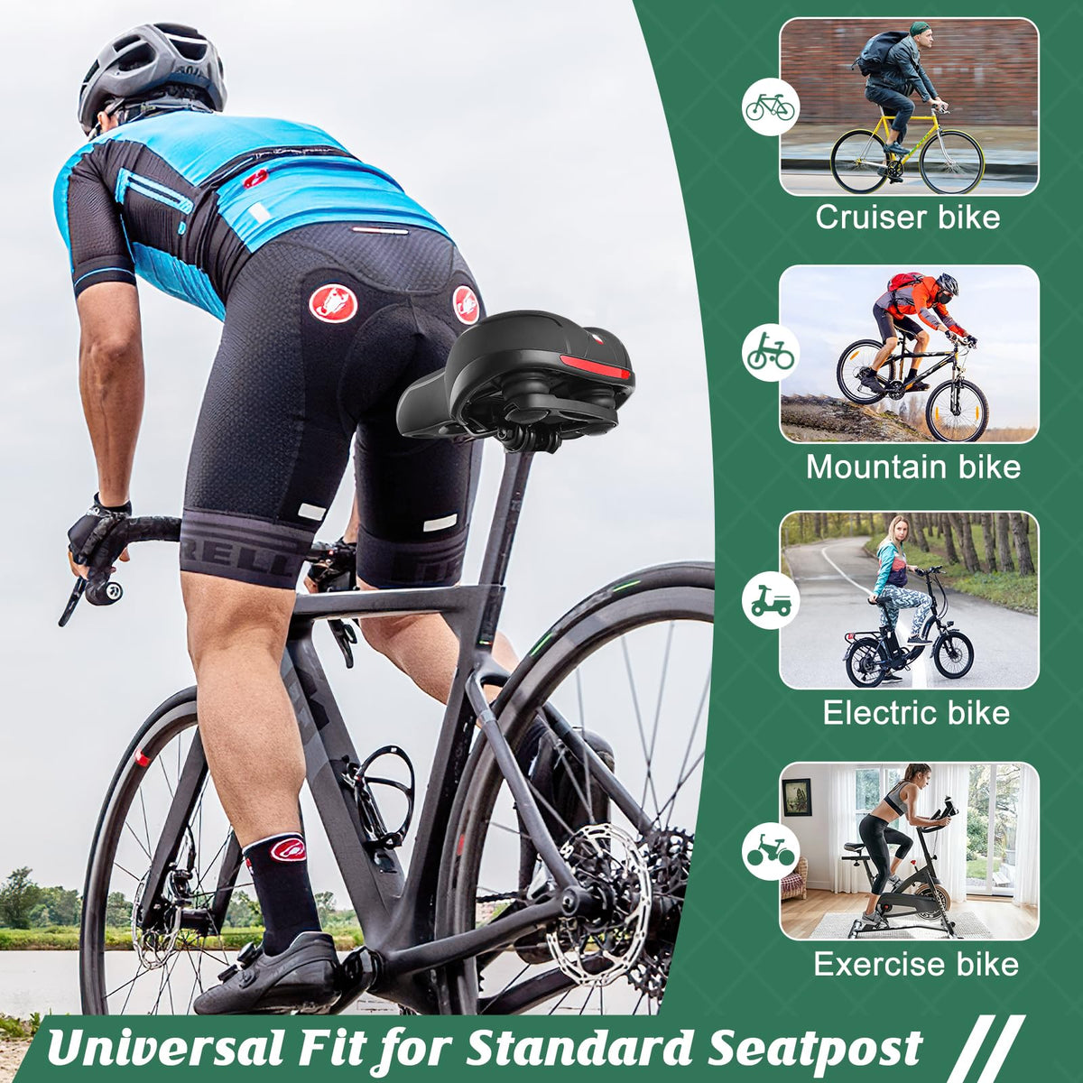 Comfortable Bike Seat for Men Women with Dual Shock Absorbing Ball Waterproof Wide Bicycle Saddle Fit for Most Standard Post 🍁 All In One Marketplace Canada