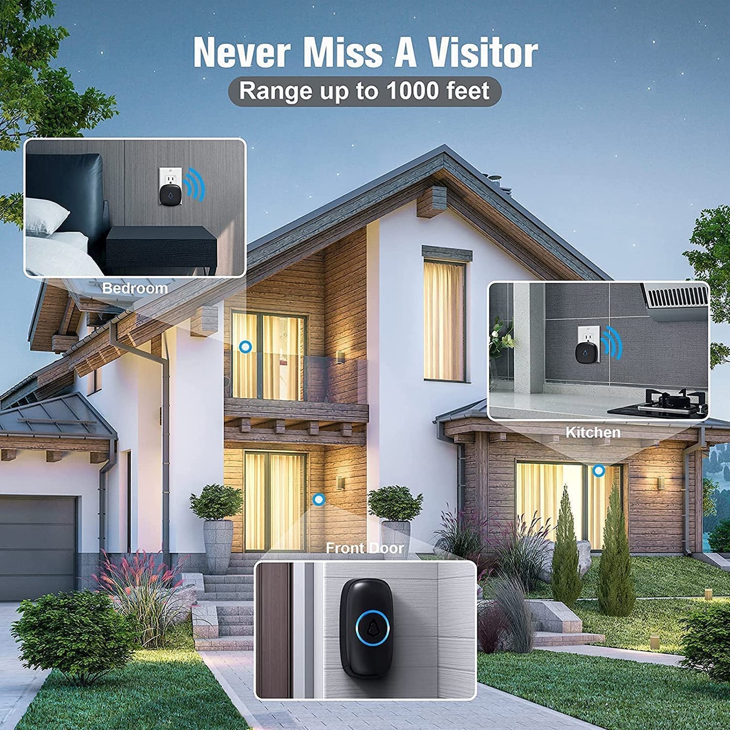 SECRUI Doorbell, Wireless Doorbell with 2 Receivers, Easy Installation, Adjustable Volumes, 58 Chimes, 1000Ft Operating Range, LED Indicator, Black ๐ All In One Marketplace Canada
