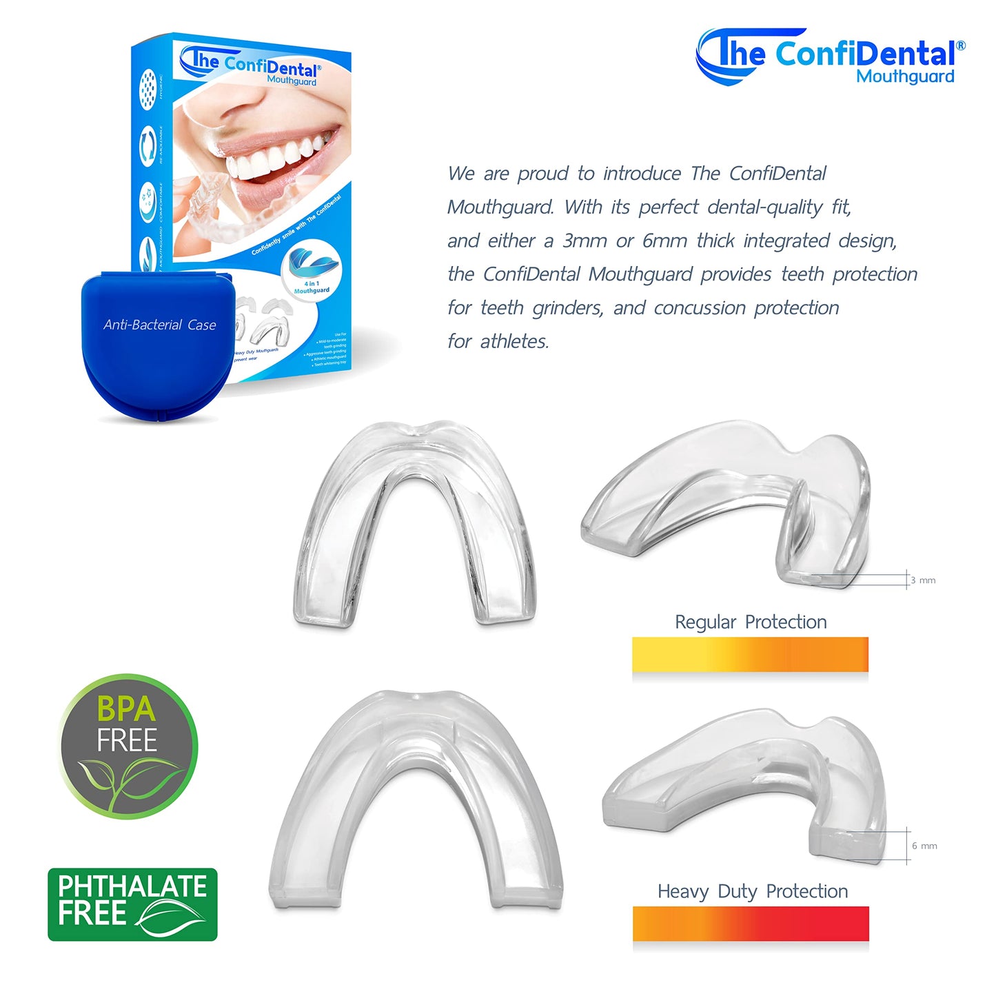 The ConfiDental - Moldable Mouth Guard for Teeth Grinding Clenching Bruxism Sport Athletic Whitening Tray Pack of 5 Including 3 Regular and 2 Heavy Duty Guard (3 (Ill) Regular 2 (ll) Heavy Duty) π All In One Marketplace Canada