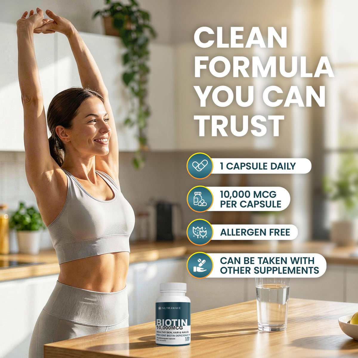 Nutrawave Extra Strength Biotin 10000mcg โ Biotin for Hair Growth, Lush Hair, Glowing Skin & Strong Nails, Ideal for Women & Men, Non-GMO, Vegan, Gluten-Free. 120 Capsules ๐ All In One Marketplace Canada