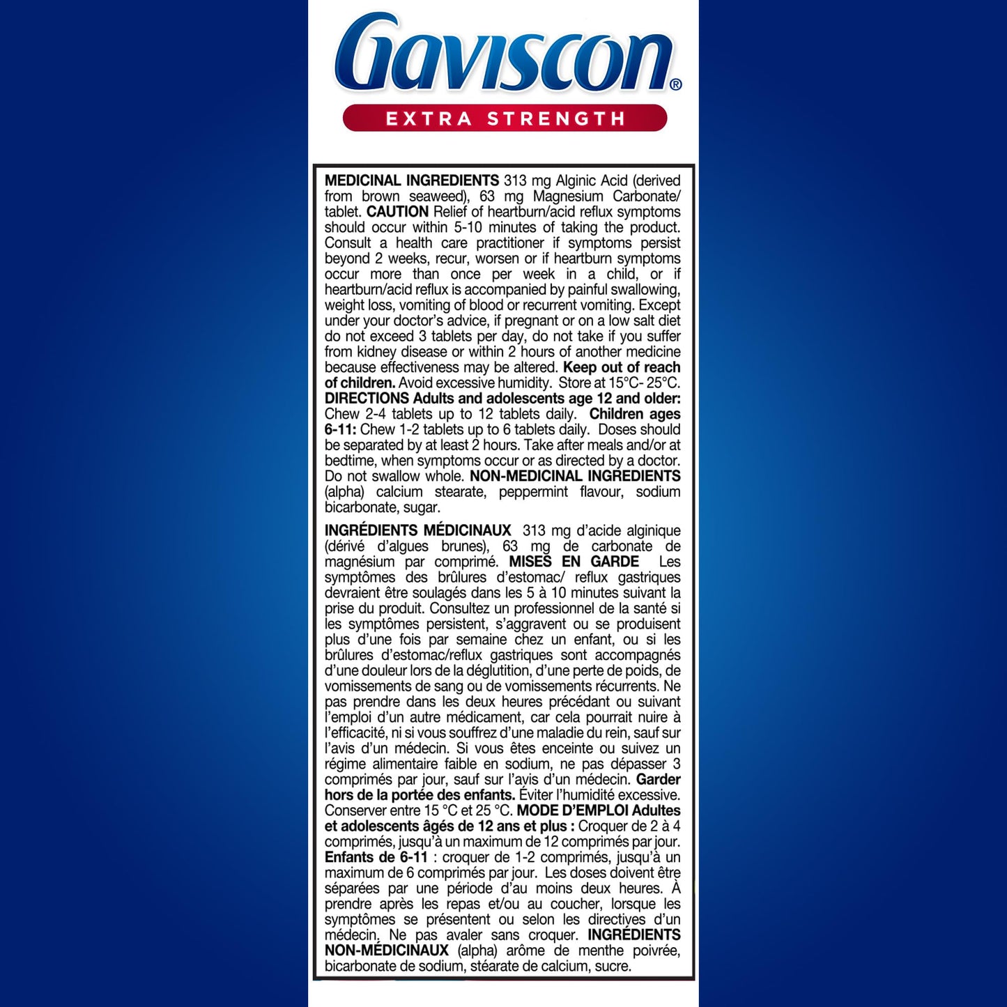Gaviscon Extra Strength Tablets - 120 Count - Chewable Foaming Antacid Tablets for Day and Night Heartburn Relief, Acid Reflux and GERD Relief, Cooling & Refreshing Peppermint - Free of Aluminum ๐ All In One Marketplace Canada