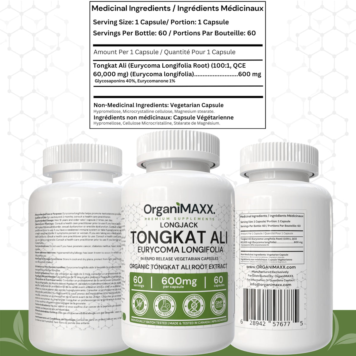 6X Strength Tongkat Ali 600 MG PER SINGLE CAPSULE 60,000 MG Equivalent 100:1 Extract Ratio Highest Potency, OrganiMAXX Longjack Eurycoma Longifolia Non-GMO Premium Tongkat Ali Supplement For Men. ๐ All In One Marketplace Canada