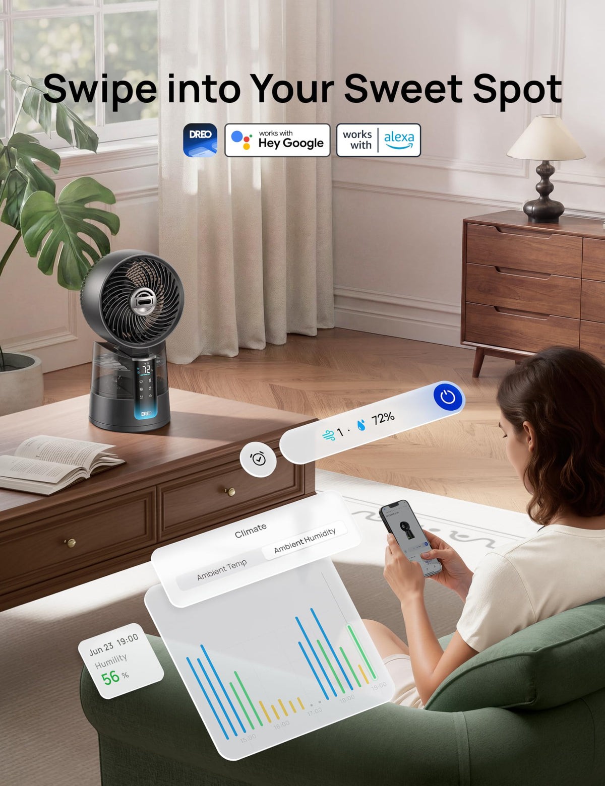 DREO TurboCool Misting Fan 516S, 150ยฐ+30ยฐOmni-directional Oscillating Cooling Desk Fans that Blow Cold Air, 26 ft/s,Evaporative Air Cooler, 20dB, 6 Speeds 2 Modes, Remote & APP, RGB, Indoor, Grey ๐ All In One Marketplace Canada
