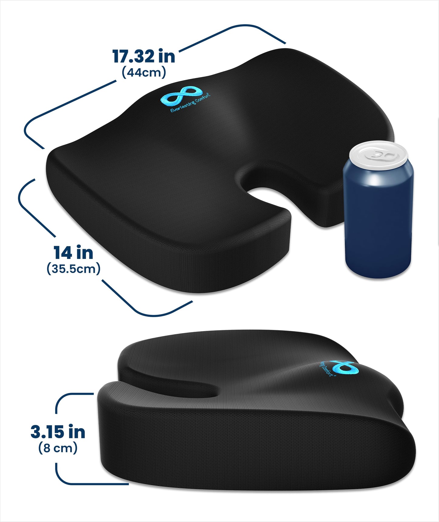 Everlasting Comfort Doctor Recommended Memory Foam Seat Cushion for Office Chairs & Car - Ergonomic Office Desk Accessories - Cushions for Tailbone Pain Relief, Sciatica (Black, Large) ๐ All In One Marketplace Canada