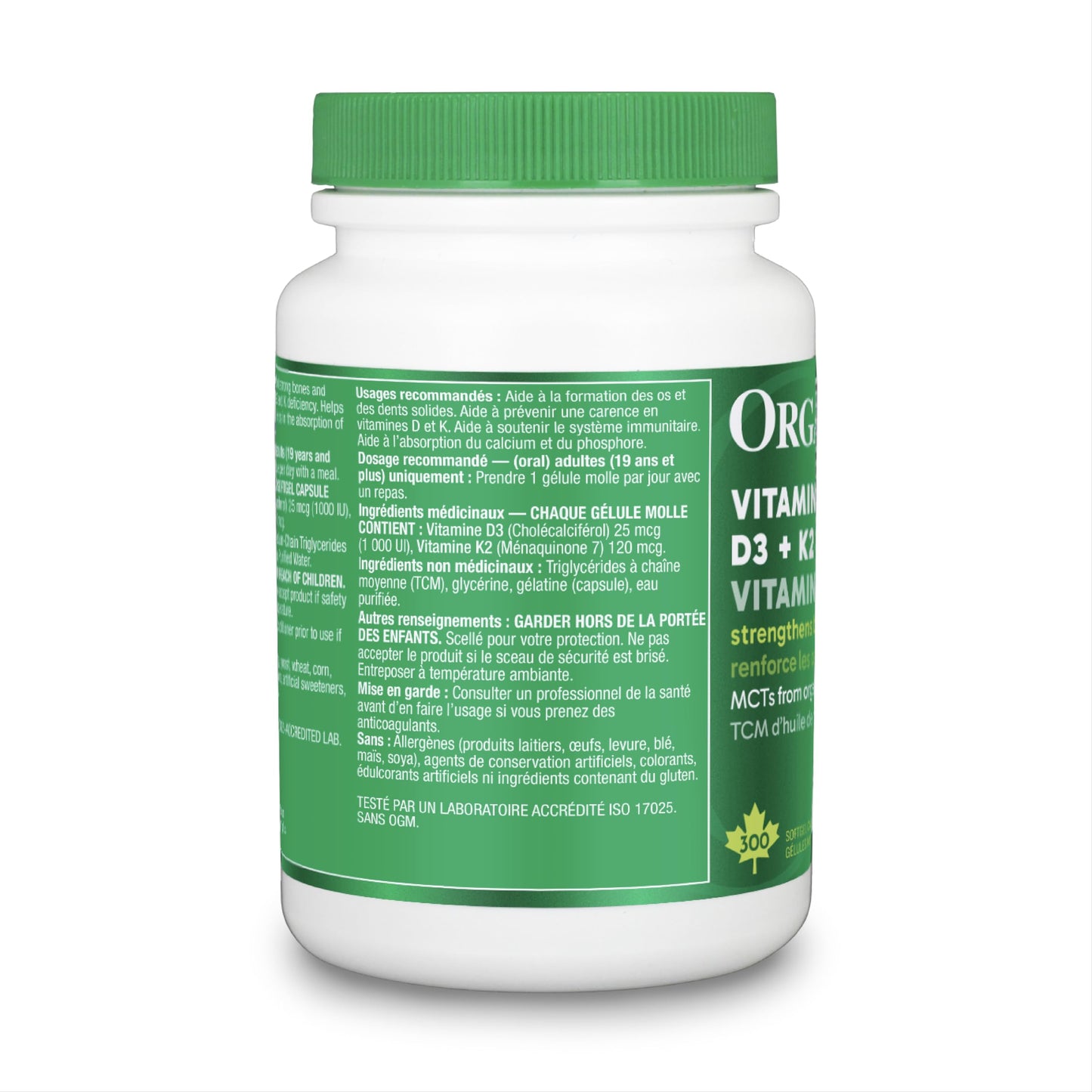 Organika Vitamin D3 + K2 (MK7)- 1000IU D3 and 120mcg K2 per capsule- High Potency, Supports Healthy Immune Function and Bones + Teeth- 300sftgl ๐ All In One Marketplace Canada