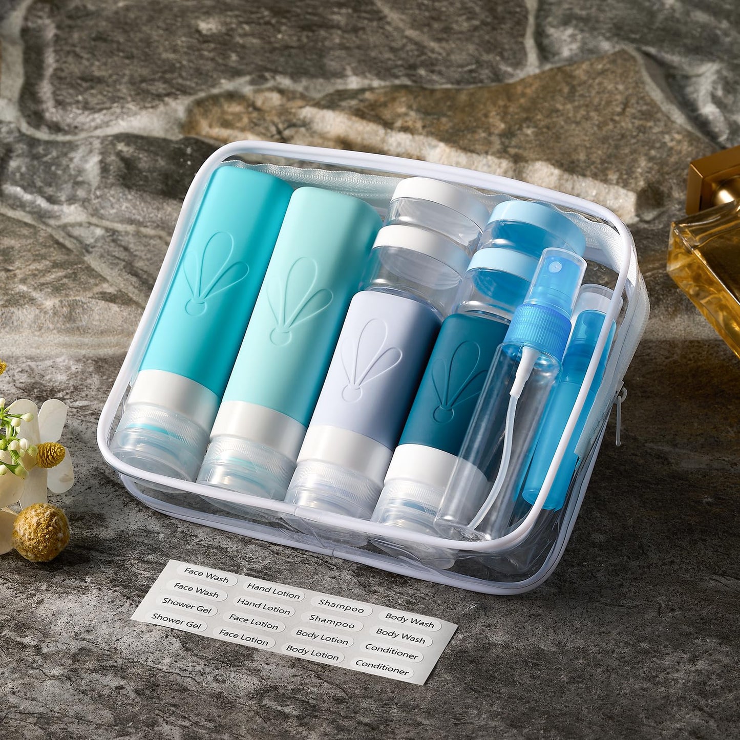 INSFIT 17 Pack Travel Bottles for Toiletries, TSA Approved 90ml 60ml Travel Size Toiletries, BPA Free Leak Proof Squeezable Silicone Tubes Travel Essentials for Shampoo Conditioner Lotion Soap ๐ All In One Marketplace Canada