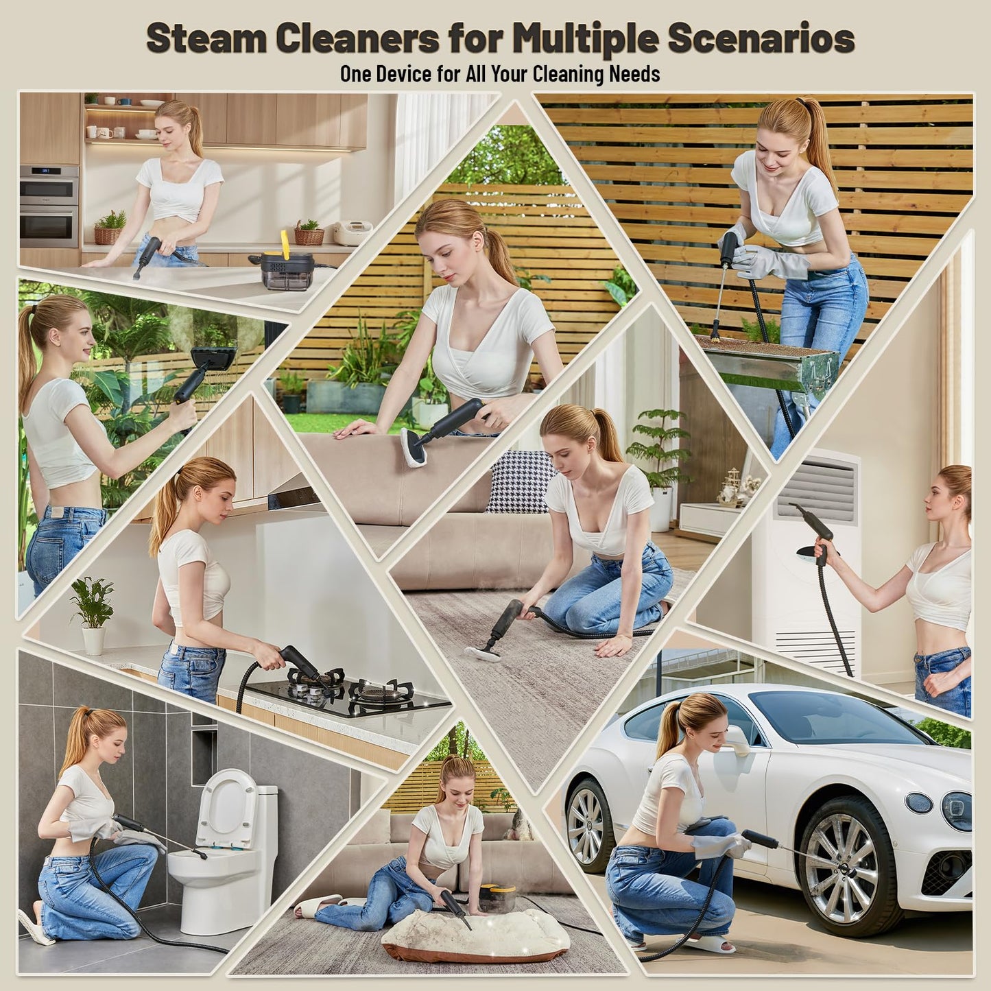 Gautye Steam Cleaner, 3 Level Adjustable Handle with 15 Accessories ๐ All In One Marketplace Canada