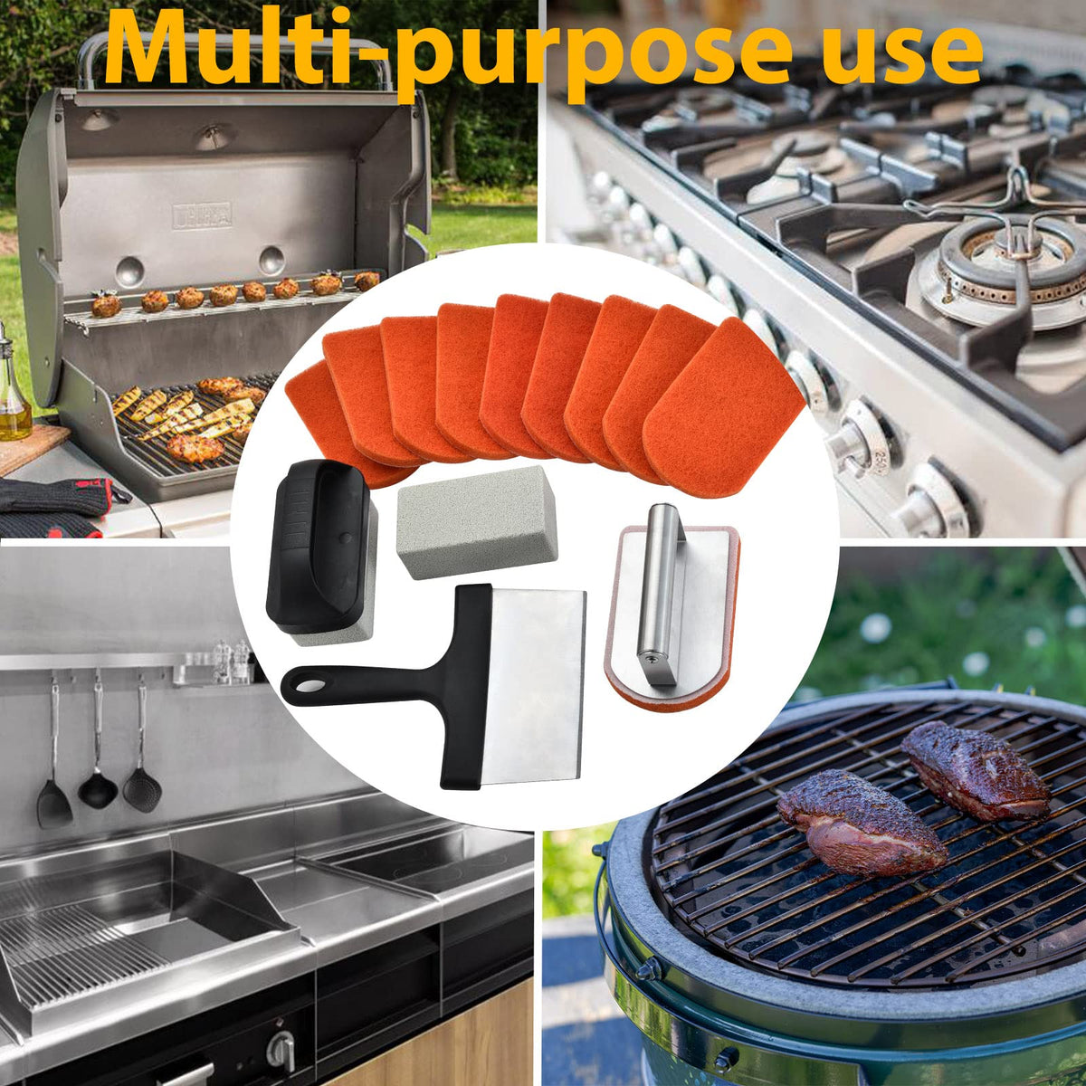 Griddle Cleaning Kit for Blackstone 15 Pieces - Heavy Duty Grill Cleaner Kit with Grill Stone, Griddle Scraper, & Griddle Brush with Stainless Steel Handle Easy to Use Flat Top Cleaning Kit ๐ All In One Marketplace Canada