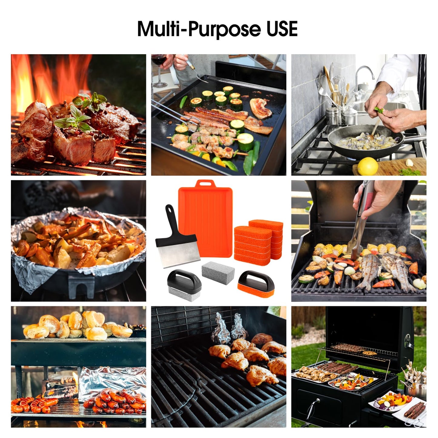 Upgraded Griddle Cleaning Kit for Blackstone 18 Pieces Flat Top Grill Accessories Cleaner Tool Set with Scraper, Heat-Resistant Silicone Spatula Mat with Hanger, Grill Brick, Scouring Pads ๐ All In One Marketplace Canada