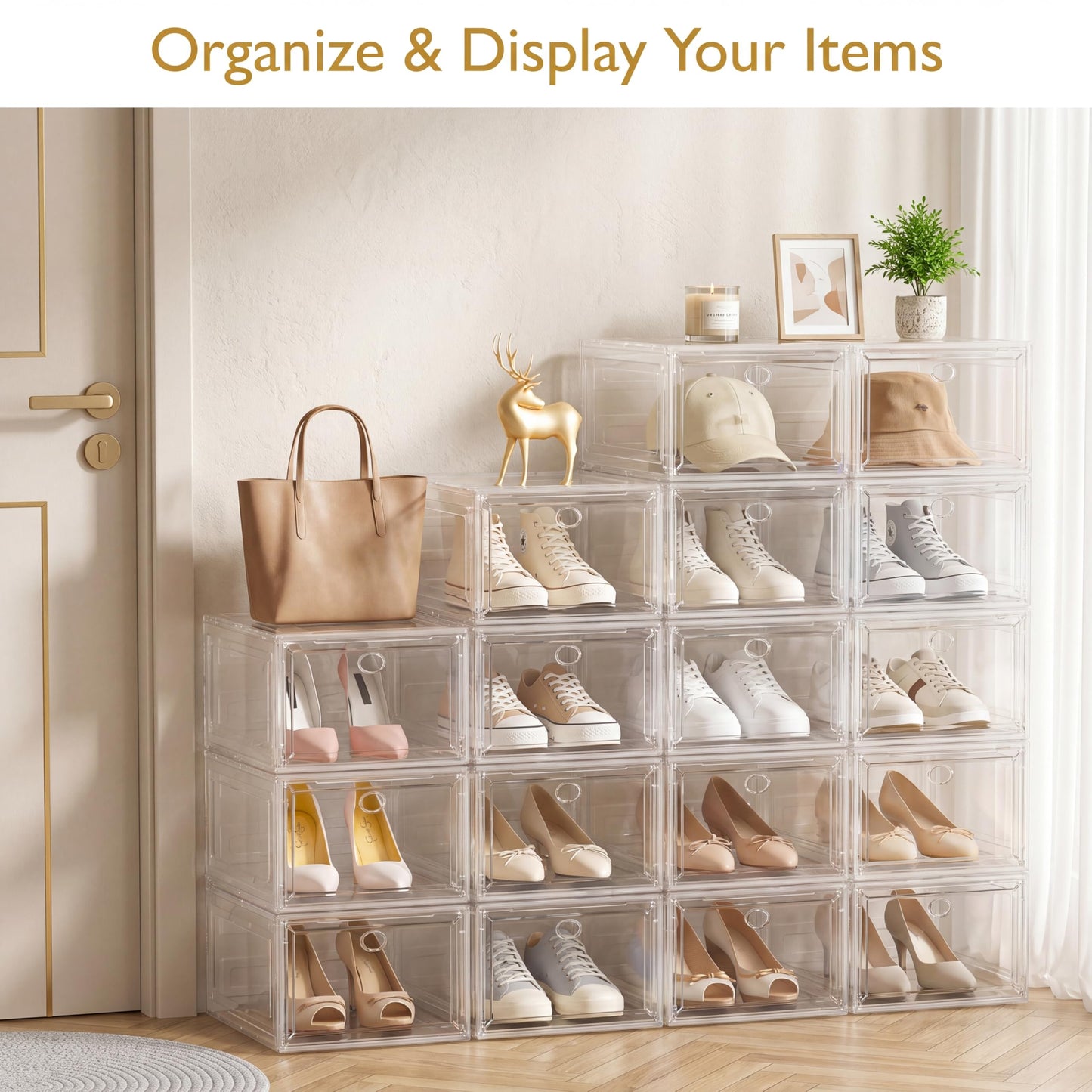 Thicken & Sturdy Clear Shoe Storage Organizer with Magnetic Door, Stackable Boxes for Closet, Foldable Space-Saving Shoe Rack for Sneaker Boot Container, Plastic Shoe Cabinet Shoe Box 6 Pack, White 🍁 All In One Marketplace Canada