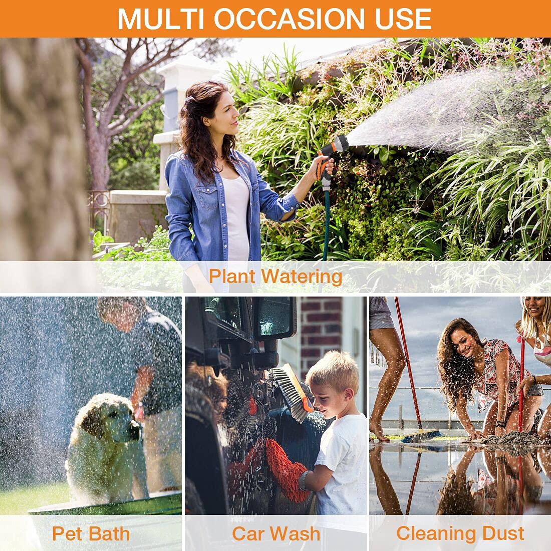 Forthcan Garden Hose Nozzle - 2 Pack Hand Sprayer With 8 Patterns for Watering, Car Wash, Cleaning and Showering Dogs & Pets (Orange) ๐ All In One Marketplace Canada