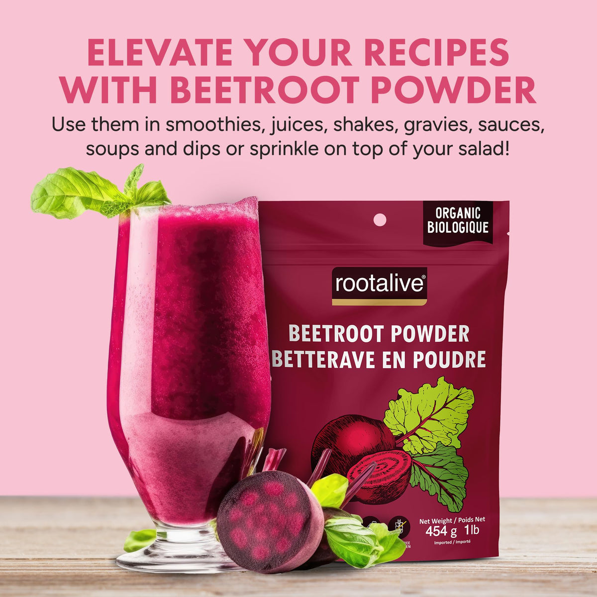 Rootalive Organic Beetroot Powder 454g (1lb) โ Raw, Organic, Gluten-Free, Vegan, Ideal for Smoothies, Juice, Baking, Sauces & Natural Food Colour ๐ All In One Marketplace Canada