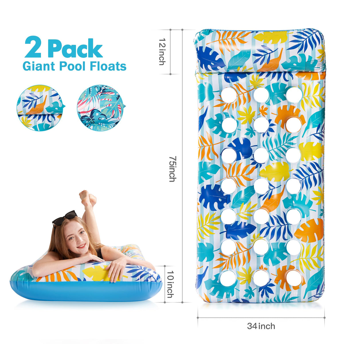 Stonful 2 Pack Inflatable Pool Float Mat, Giant Pool Floats Adult Size with Headrest, Lake Float Raft Water Lounger, Multi-Purpose Swimming Pool Floats Toys for Pool Party, Summer Beach, Outdoor ๐ All In One Marketplace Canada