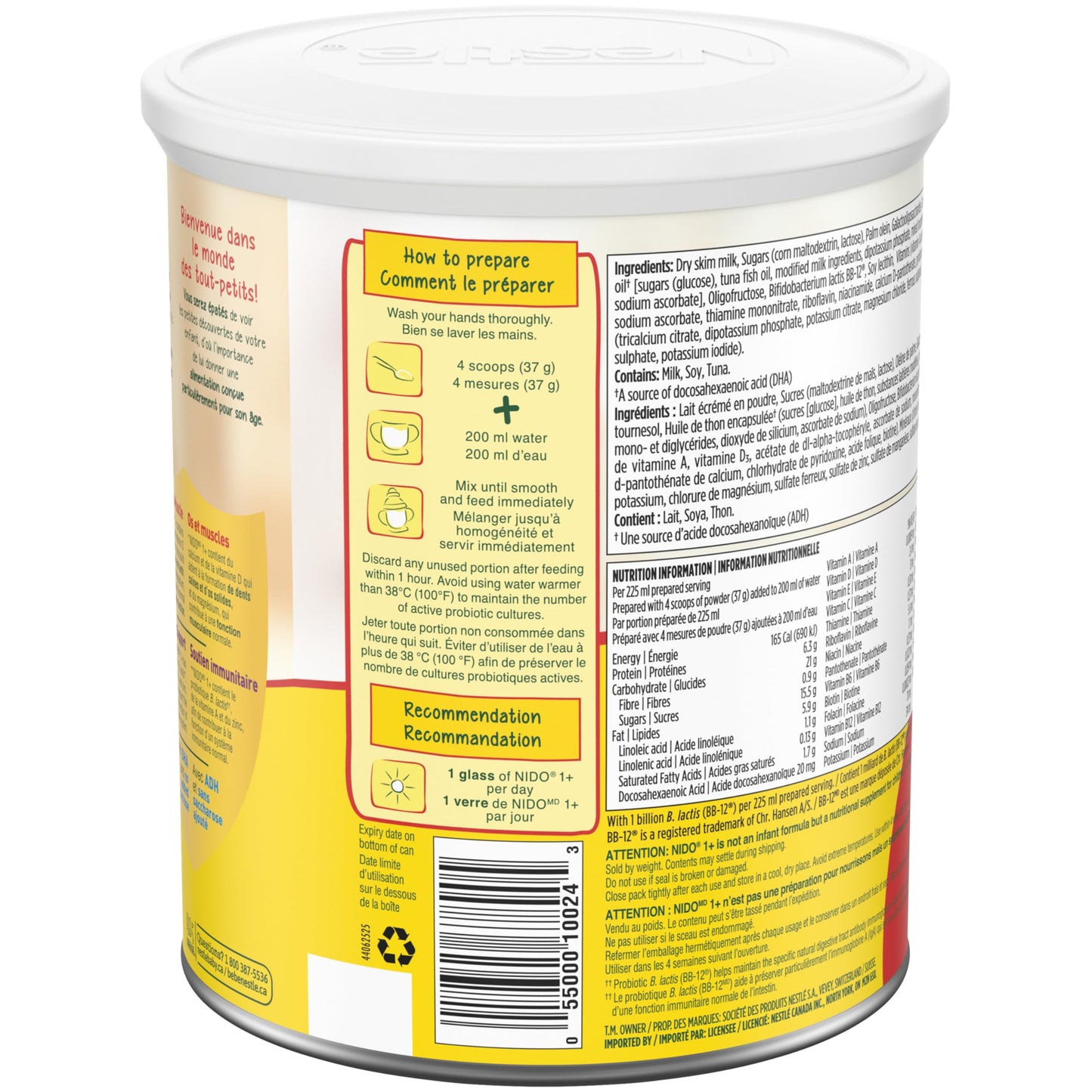NIDO 1+ Toddler Milk-Based Nutritional Supplement With Calcium, Vitamins D and A, Magnesium, Probiotics, DHA, For Teeth, Muscles, Bones, Immune System And Brain Development, 850 g ๐ All In One Marketplace Canada