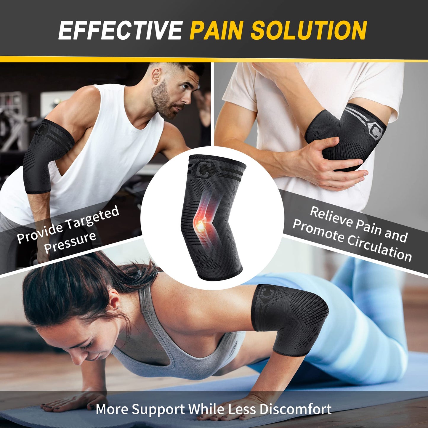 CAMBIVO Elbow Brace for Tendonitis 2 Pack, Tennis Elbow Brace for Men and Women, Elbow Compression Sleeve, Elbow Support for Tennis Elbow, Golf Elbow, Workouts, Weightlifting(Black, Medium) ๐ All In One Marketplace Canada