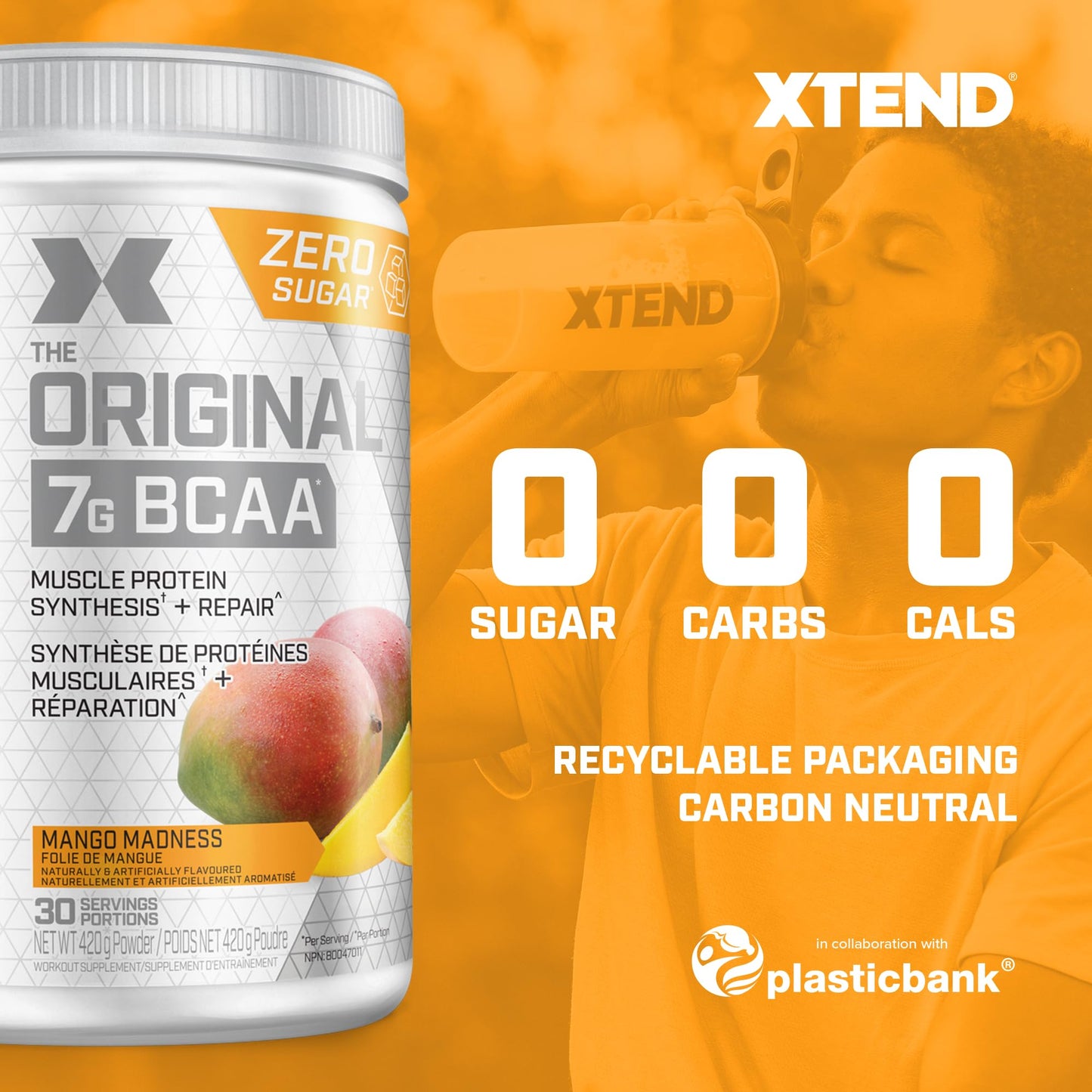 Scivation XTEND Original BCAA Powder - Sugar-Free Muscle Recovery with 7g BCAA, 2.5g L-Glutamine - Mango Madness, 30 Servings ๐ All In One Marketplace Canada
