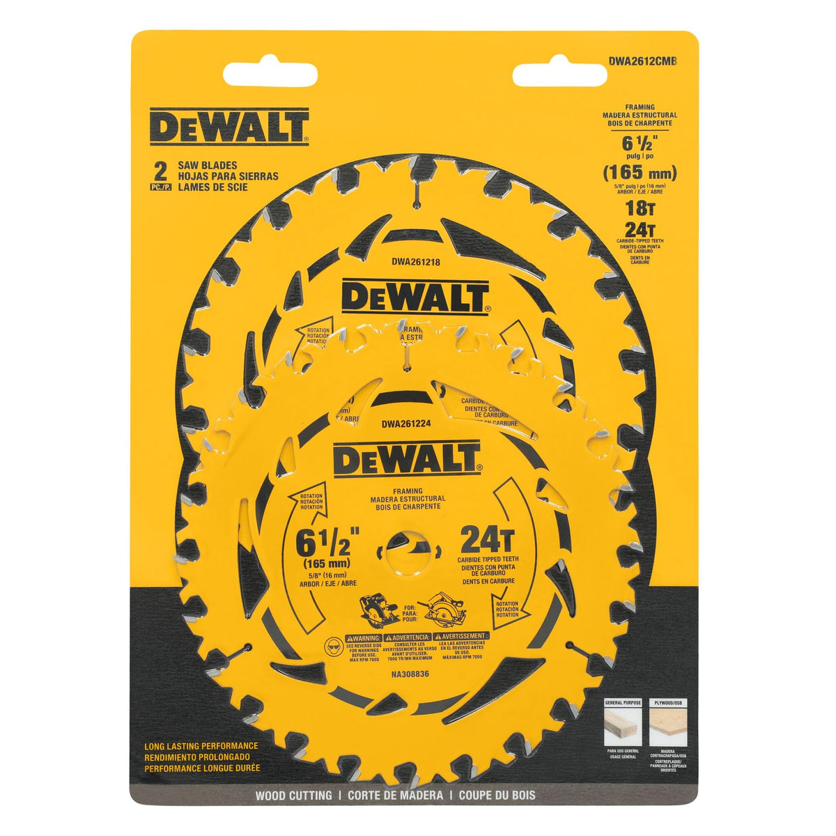 DEWALT Circular Saw Blade Combo Pack, 6 1/2 Inch, 18-Tooth and 24 - Tooth (DWA2612CMB) ๐ All In One Marketplace Canada