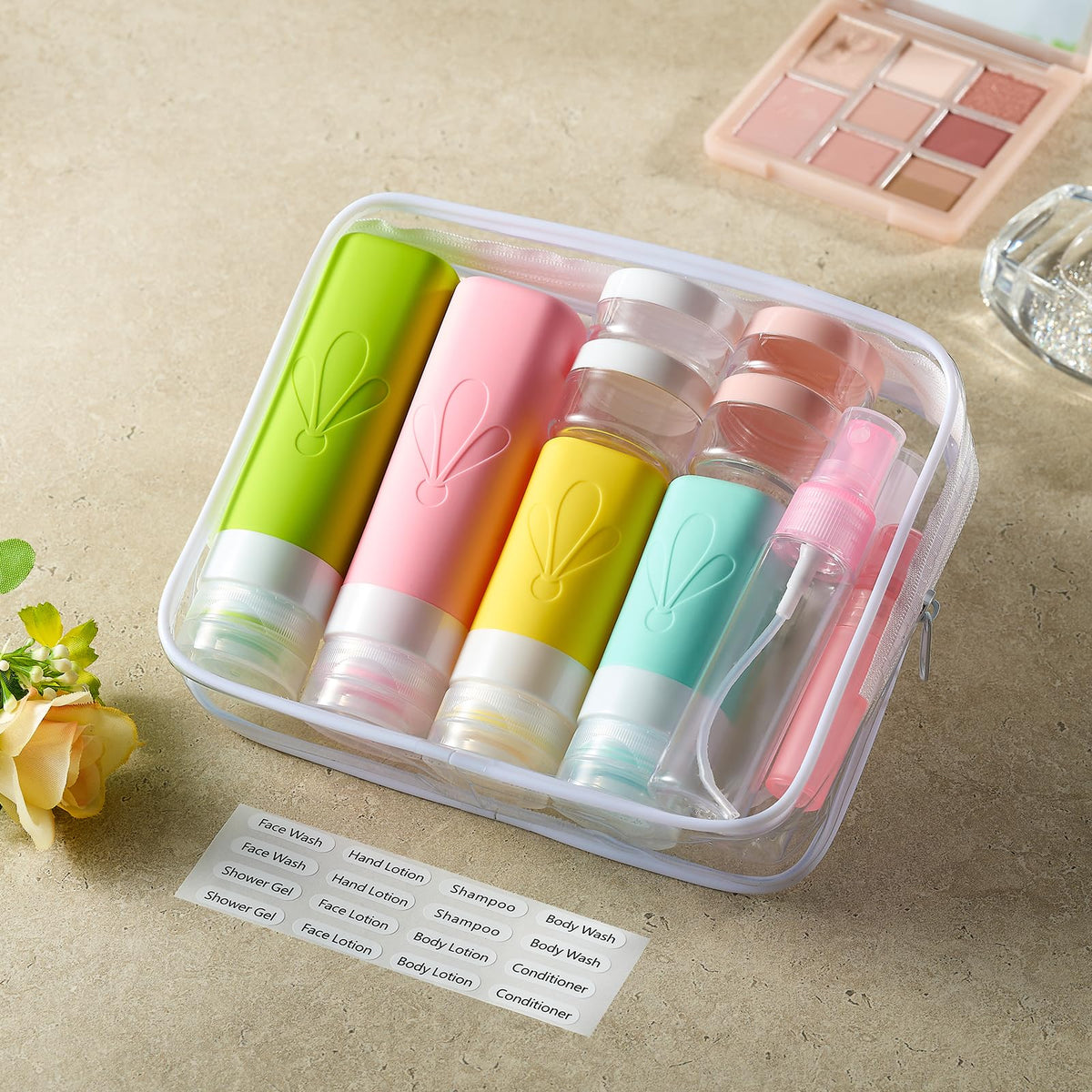 INSFIT 17 Pack Travel Bottles for Toiletries, TSA Approved 90ml 60ml Travel Size Toiletries, BPA Free Leak Proof Squeezable Silicone Tubes Travel Essentials for Shampoo Conditioner Lotion Soap ๐ All In One Marketplace Canada