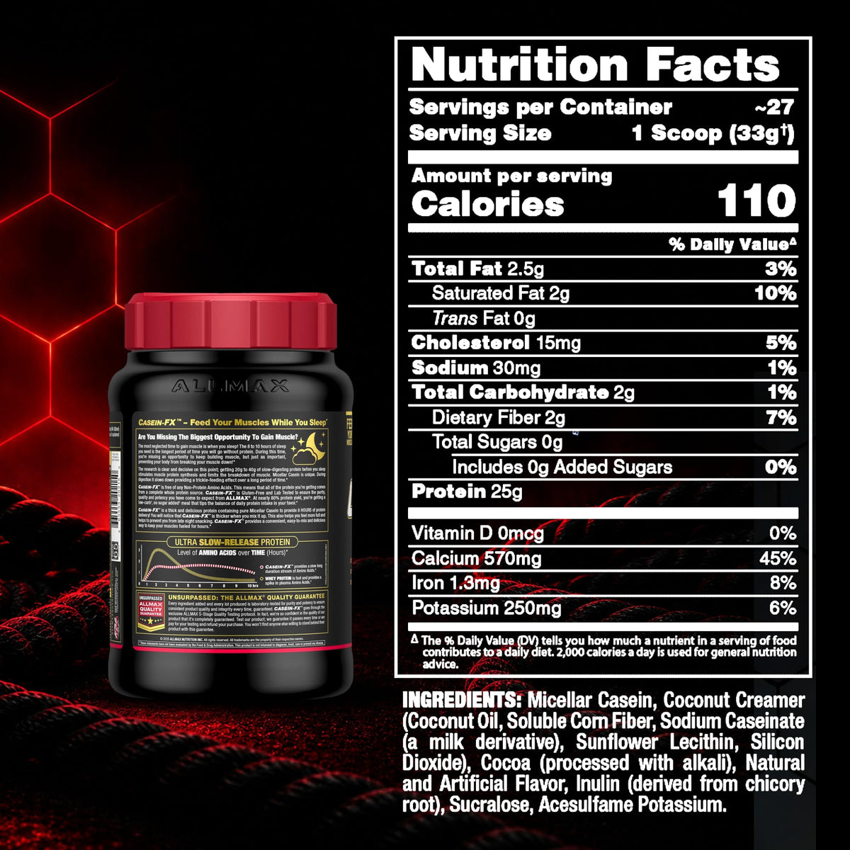 ALLMAX CASEIN-FX Casein Protein Powder, Chocolate, 2 lb, 27 Servings π All In One Marketplace Canada