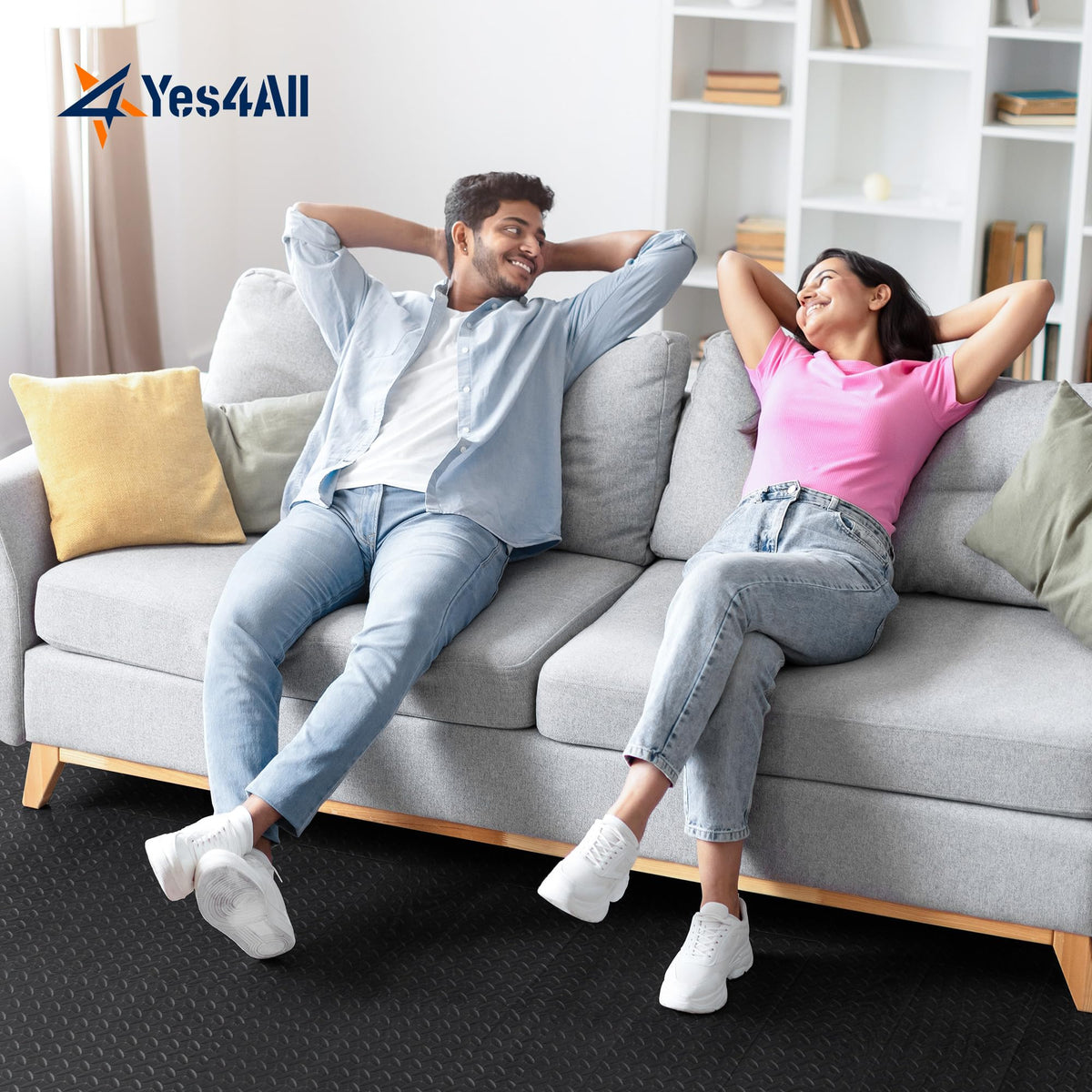 Yes4All EVA Interlocking Mats, Puzzle Floor Tiles, Foam Floor Padding with Border for Furniture, Home Space, Living Room, Garage - Black, 1.02 m2 ๐ All In One Marketplace Canada